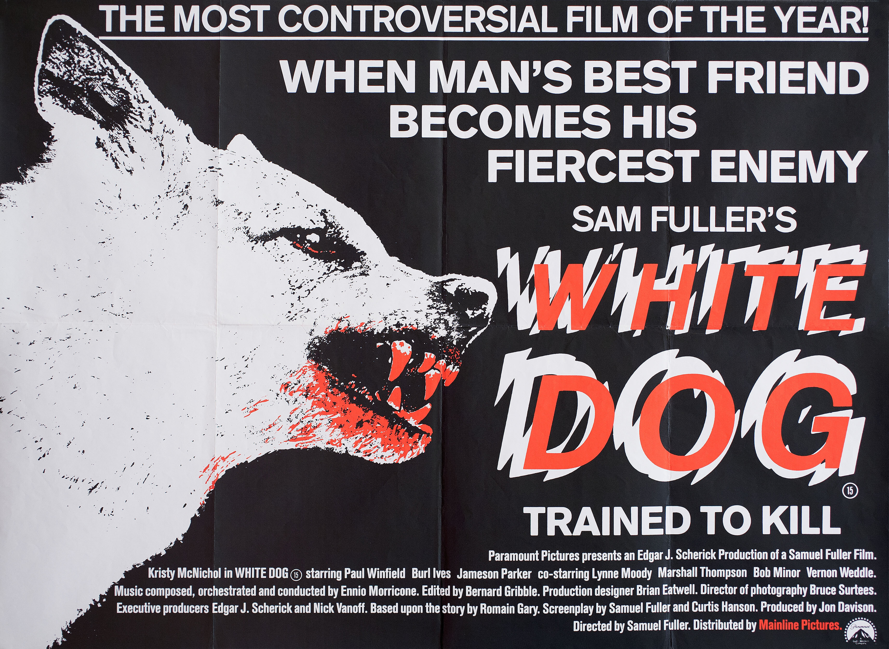 Белая собака (White Dog, 1982), режиссёр Сэмюэл Фуллер, британский постер к фильму (ужасы, 1982 год)