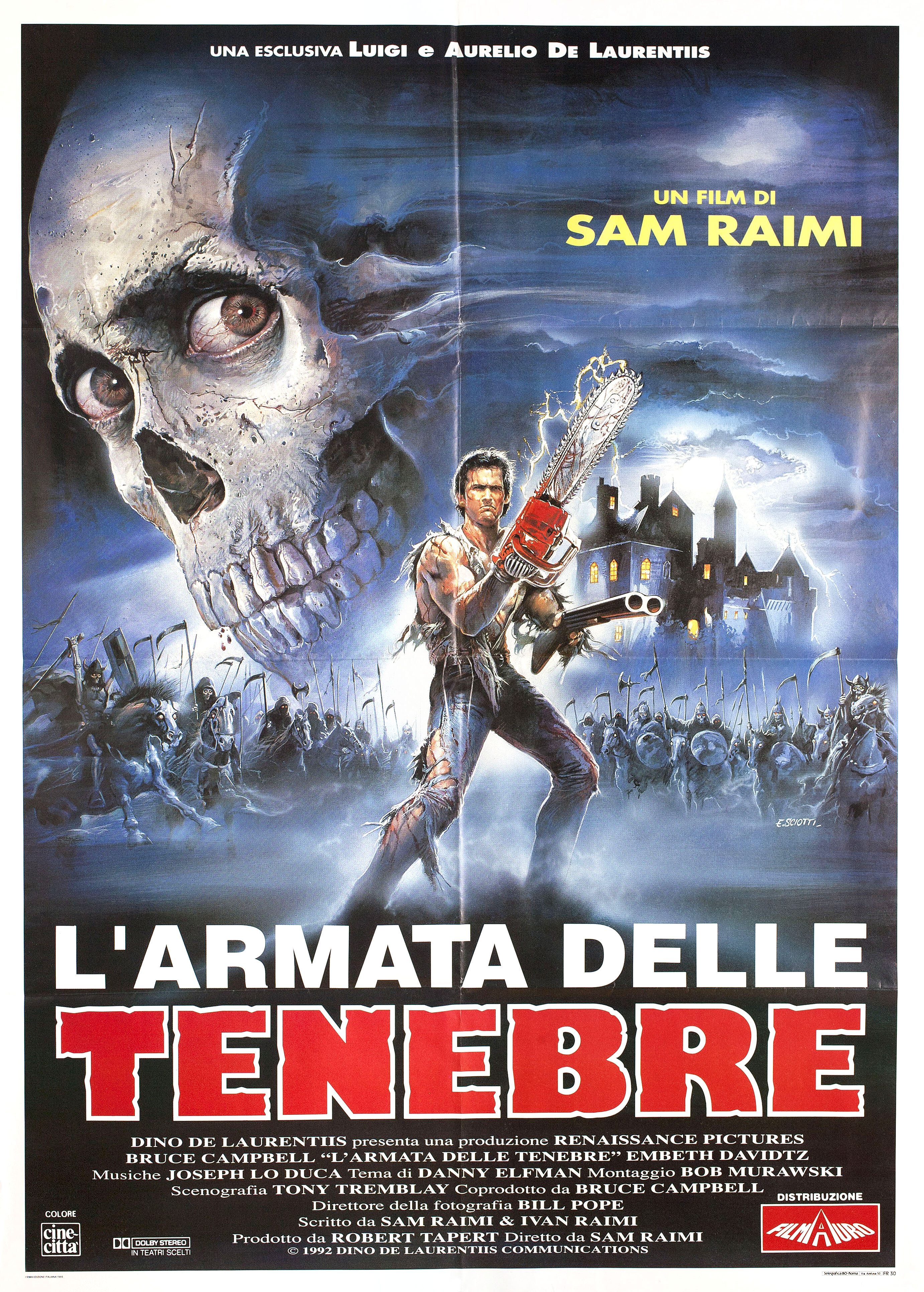 Зловещие мертвецы 3: Армия тьмы (Army of Darkness, 1992), режиссёр Сэм Рэйми, итальянский постер к фильму, автор Энцо Скиотти (ужасы, 1992 год)