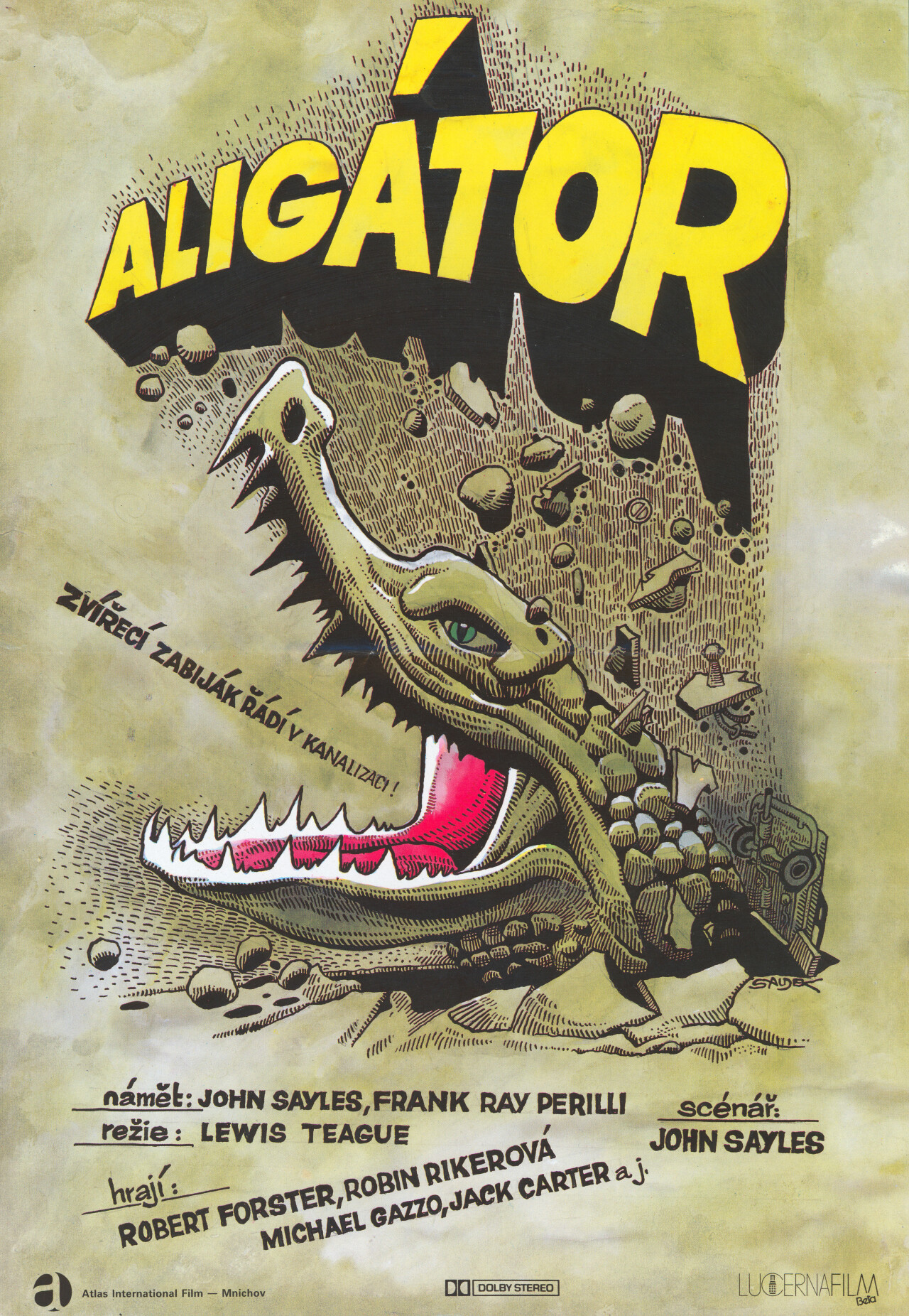 Аллигатор (Alligator, 1980), режиссёр Льюис Тиг, чехословацкий постер к фильму, автор Карел Саудек (ужасы, 1980 год)