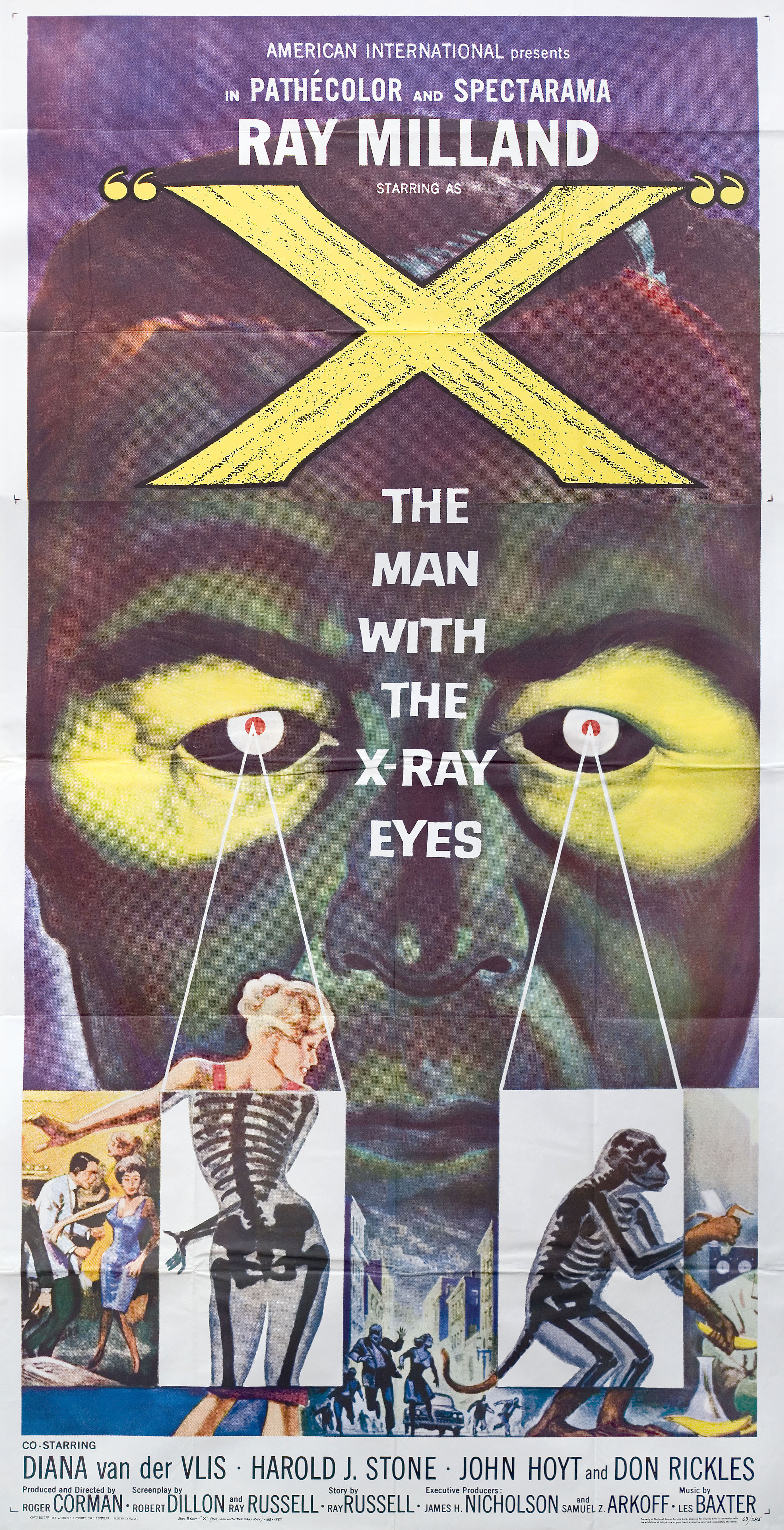 Человек с рентгеновскими глазами (X The Man with the X-Ray Eyes, 1963), режиссёр Роджер Корман, американский постер к фильму, автор Рейнольд Браун (1963 год)