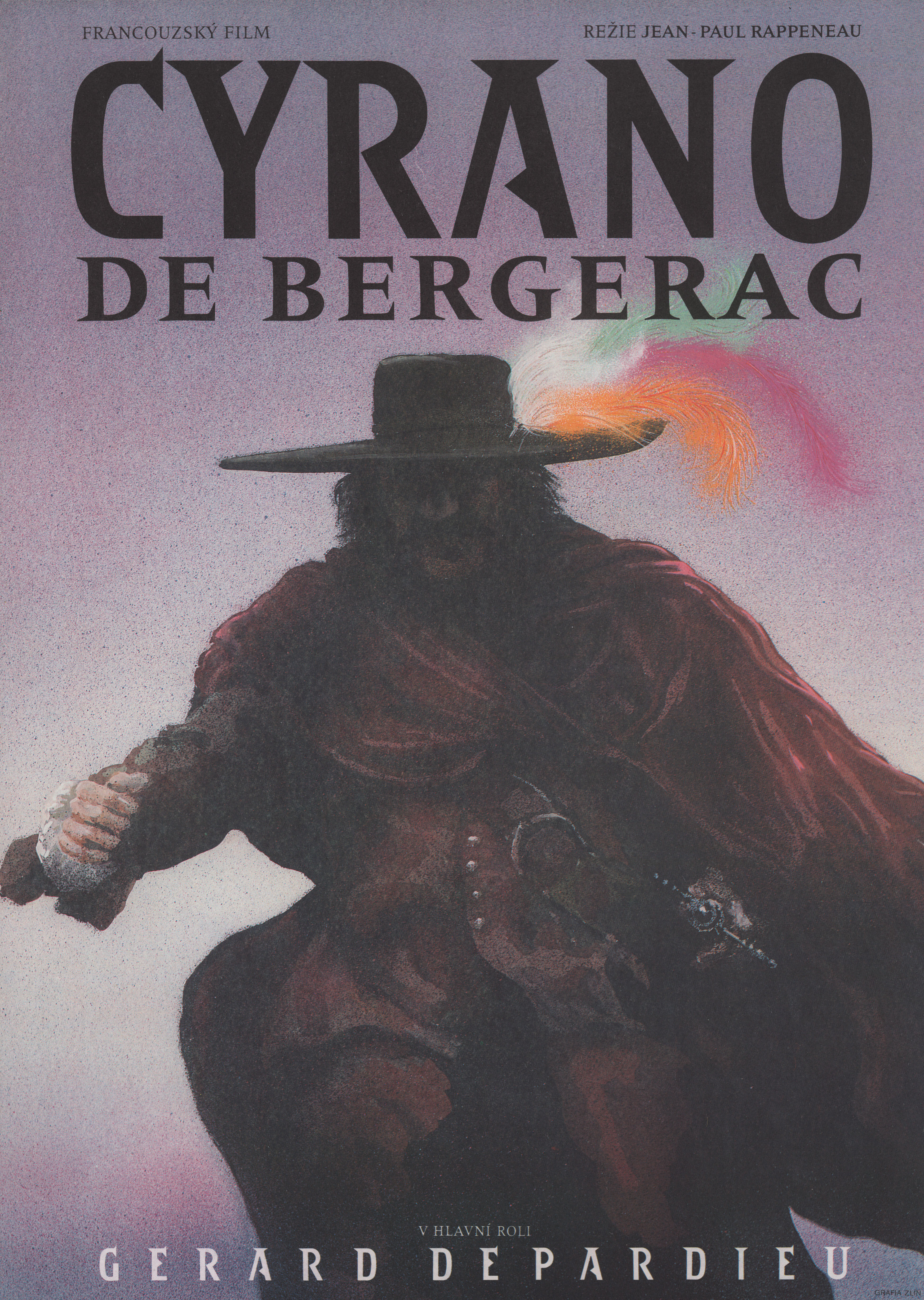 Сирано де Бержерак (Cyrano de Bergerac, 1990), режиссёр Жан-Поль Раппно, чешский постер к фильму, 1990 год