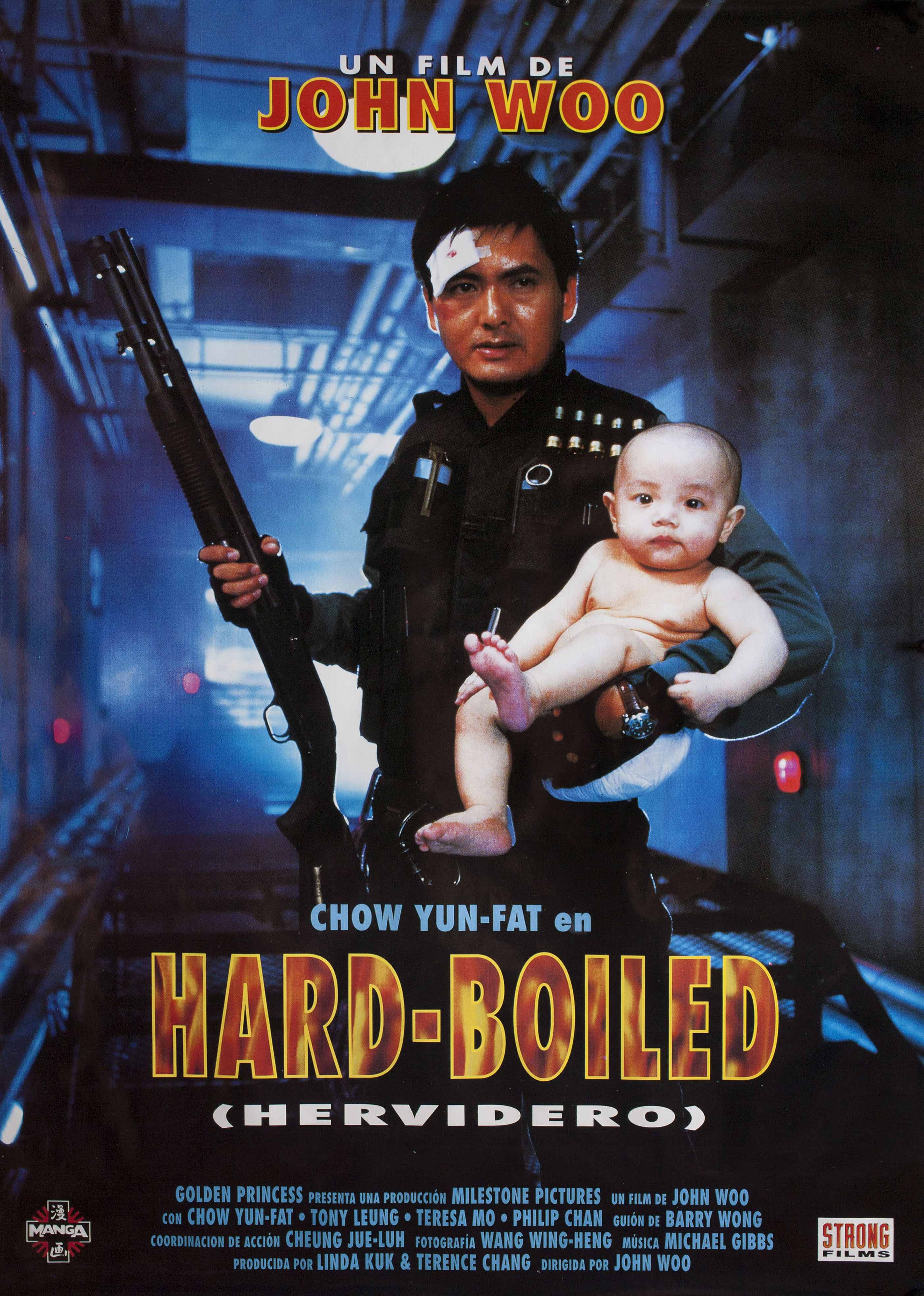 Круто сваренные (Hard Boiled, 1992), режиссёр Джон Ву, испанский постер к фильму, 1992 год
