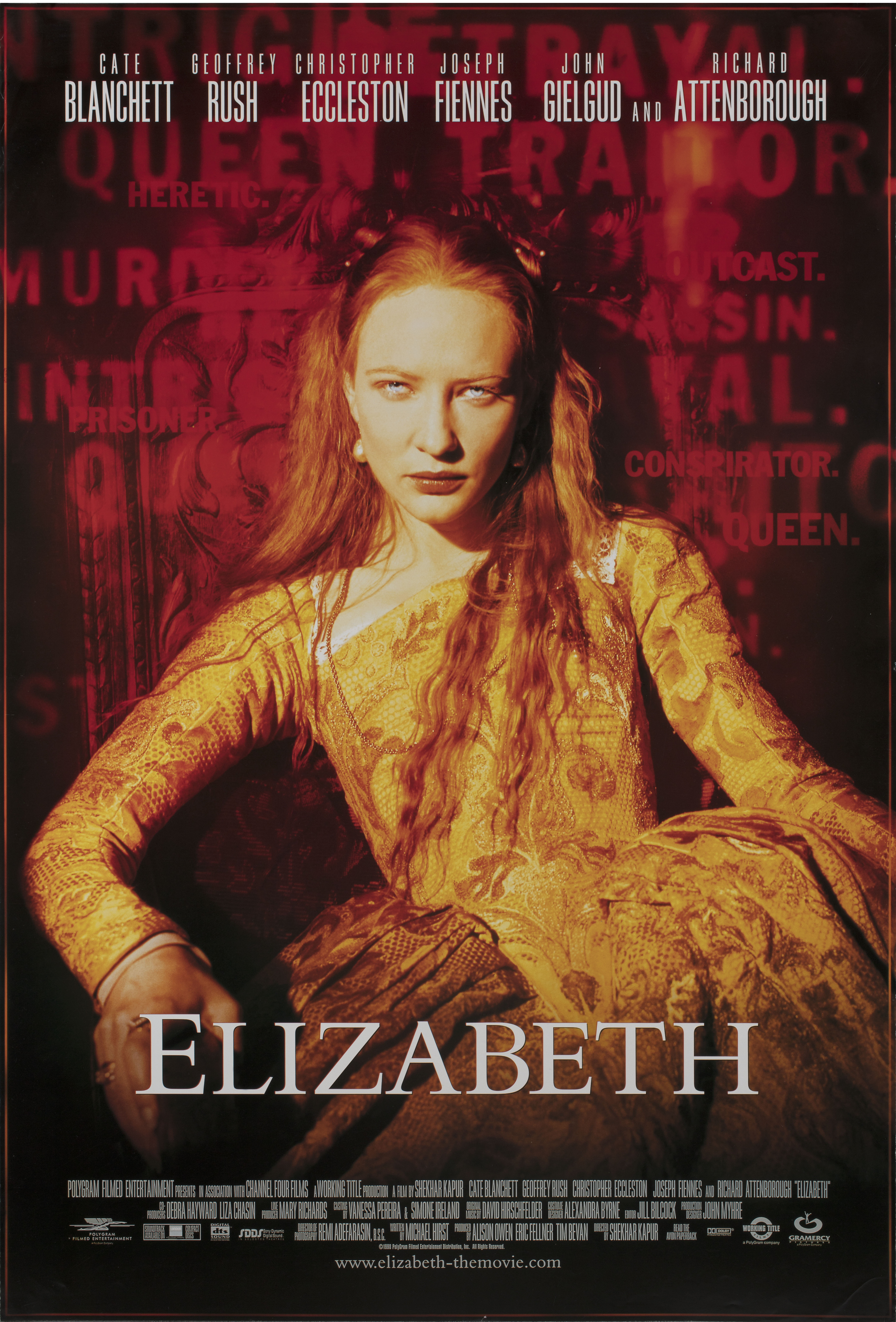 Елизавета (Elizabeth, 1998), режиссёр Шекхар Капур, американский постер к фильму, 1998 год