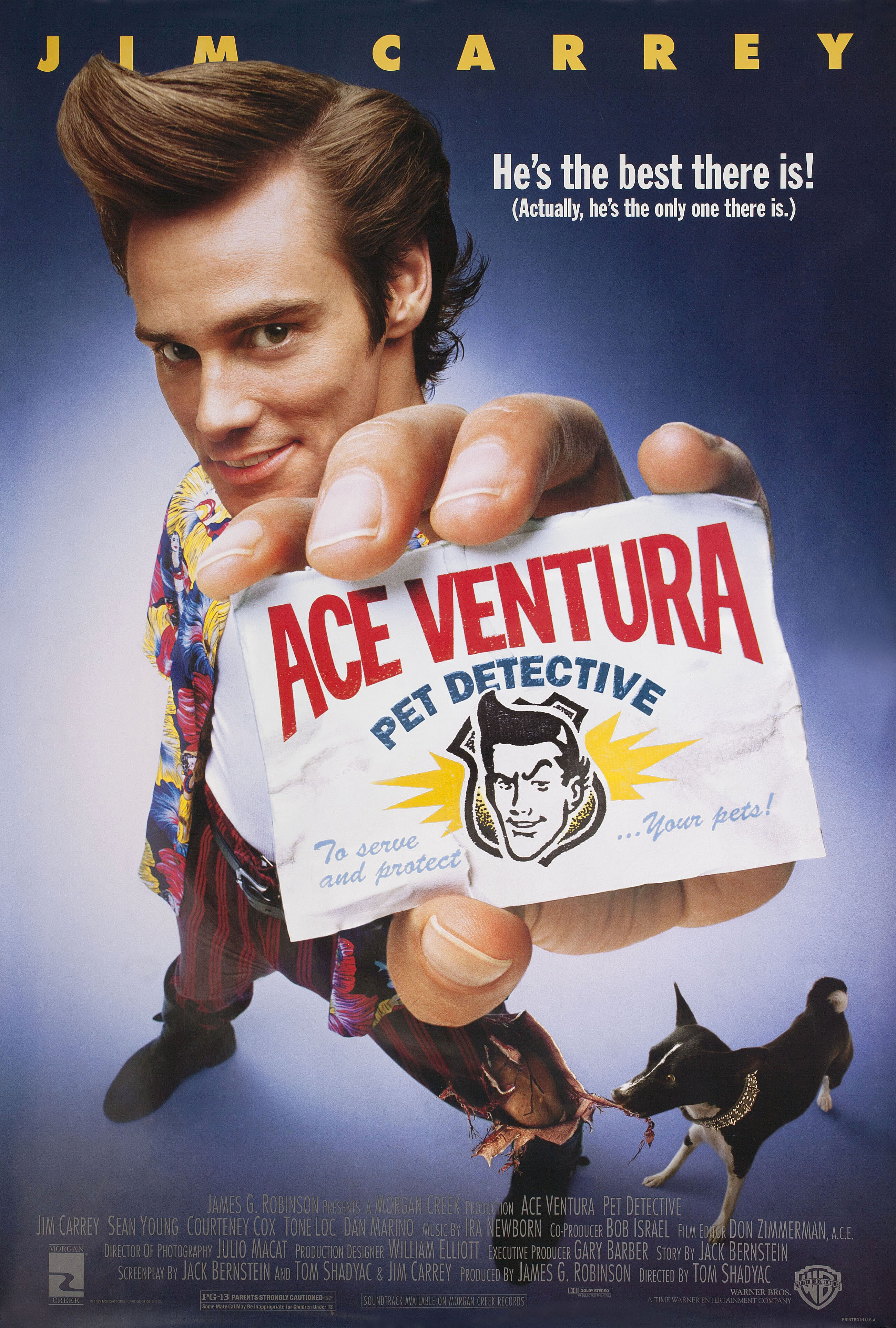 Эйс Вентура: Розыск домашних животных (Ace Ventura Pet Detective, 1994), режиссёр Том Шэдьяк, американский постер к фильму, 1994 год