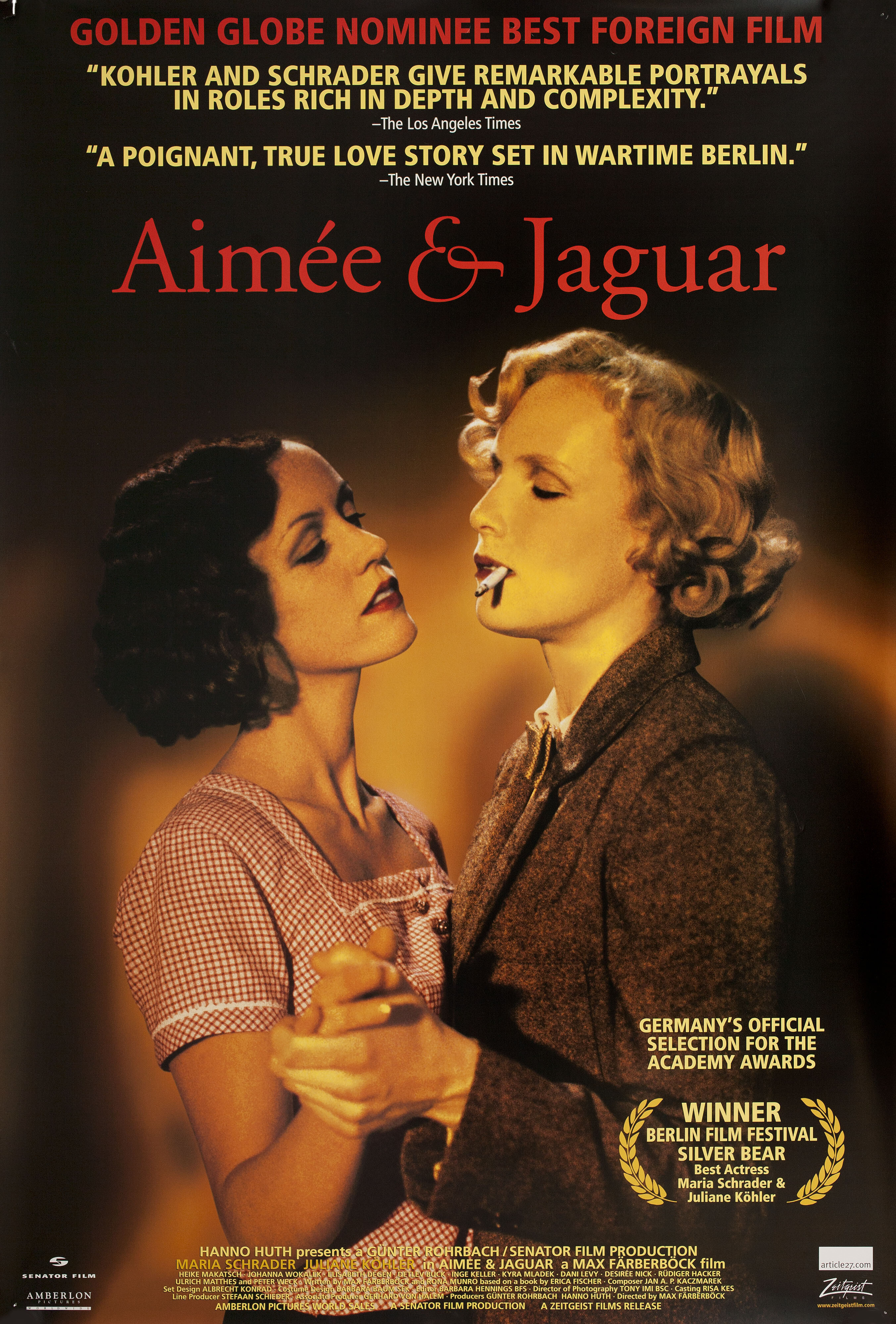 Эйми и Ягуар (Aimee & Jaguar, 1999), режиссёр Макс Фэрбербёк, американский постер к фильму