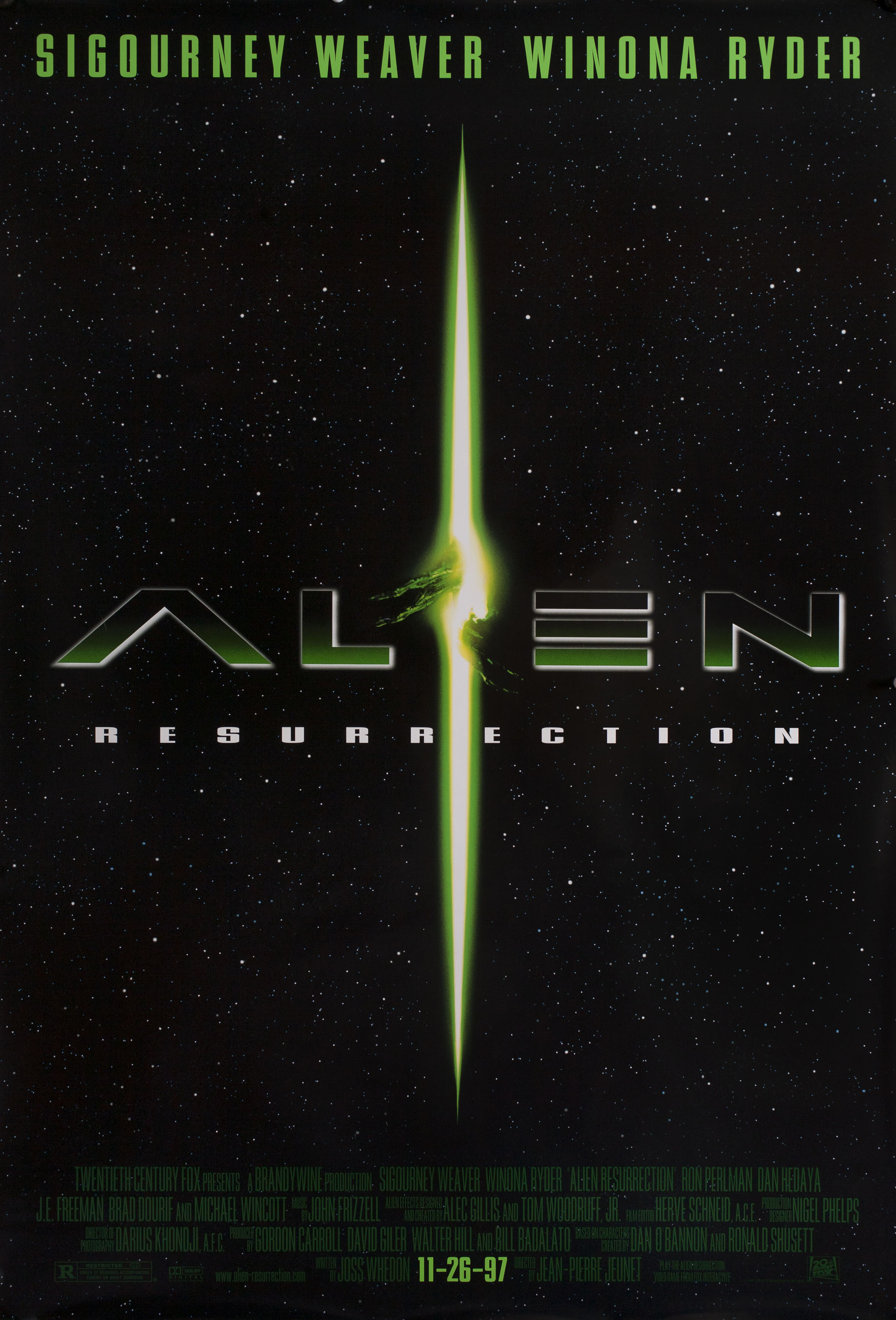 Чужой 4: Воскрешение (Alien Resurrection, 1997), режиссёр Жан-Пьер Жёне, американский постер к фильму