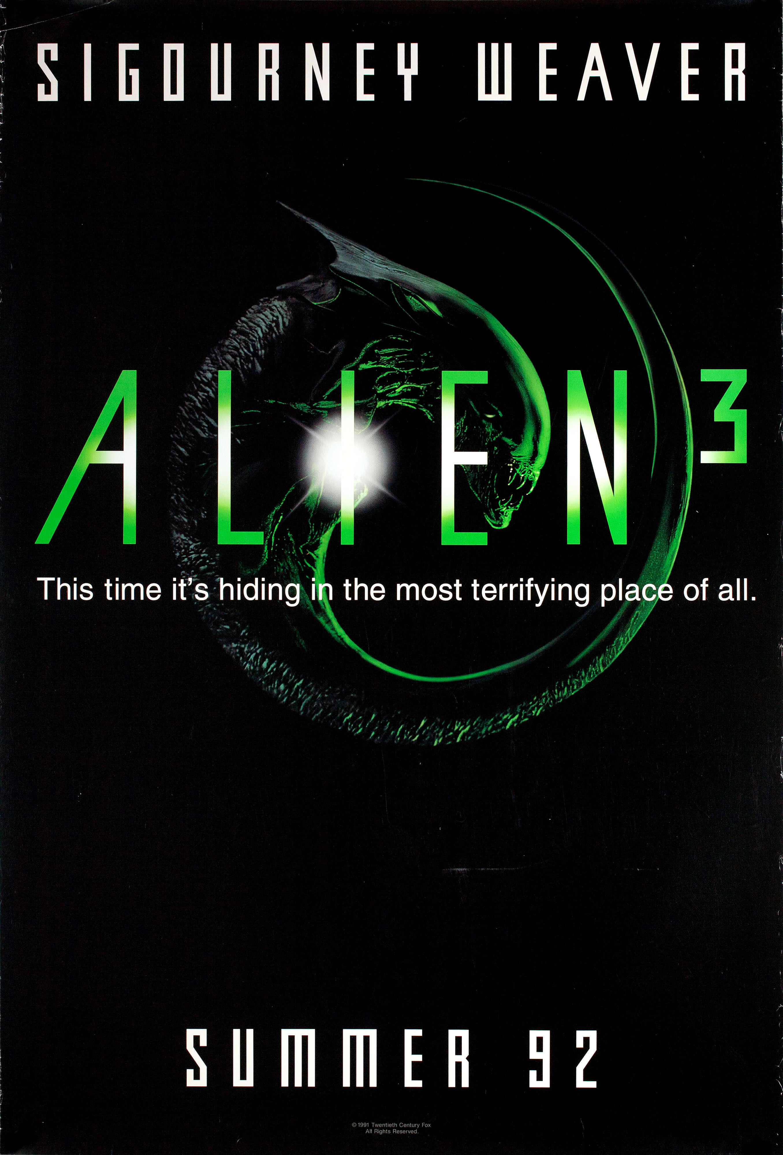 Чужой 3 (Alien 3, 1992), режиссёр Дэвид Финчер, американский постер к фильму, 1992 год