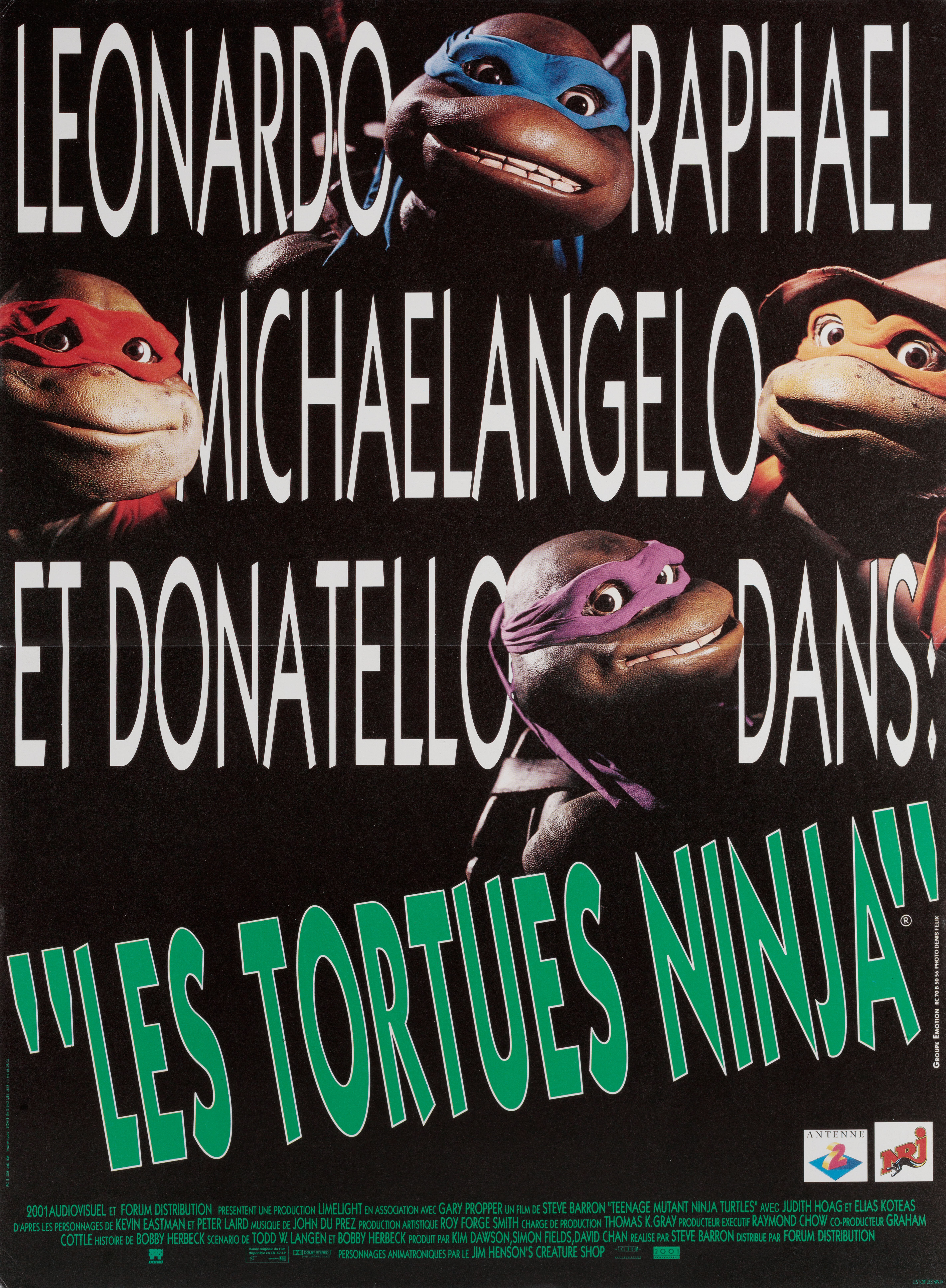 Черепашки-ниндзя (Teenage Mutant Ninja Turtles, 1990), режиссёр Стив Бэррон, французский постер к фильму, 1990 год