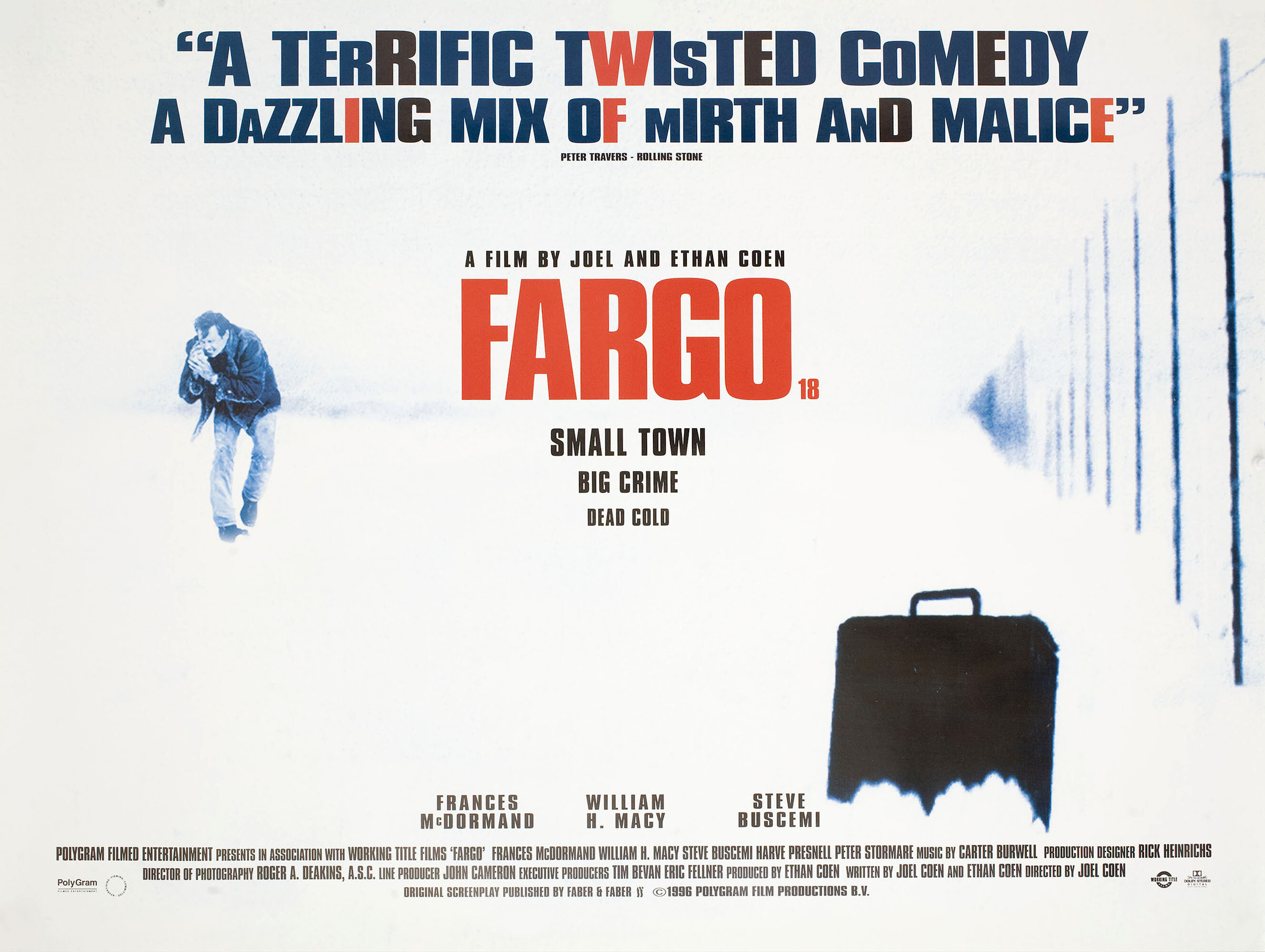 Фарго (Fargo, 1996), режиссёры братья Коэн, британский постер к фильму, 1996 год