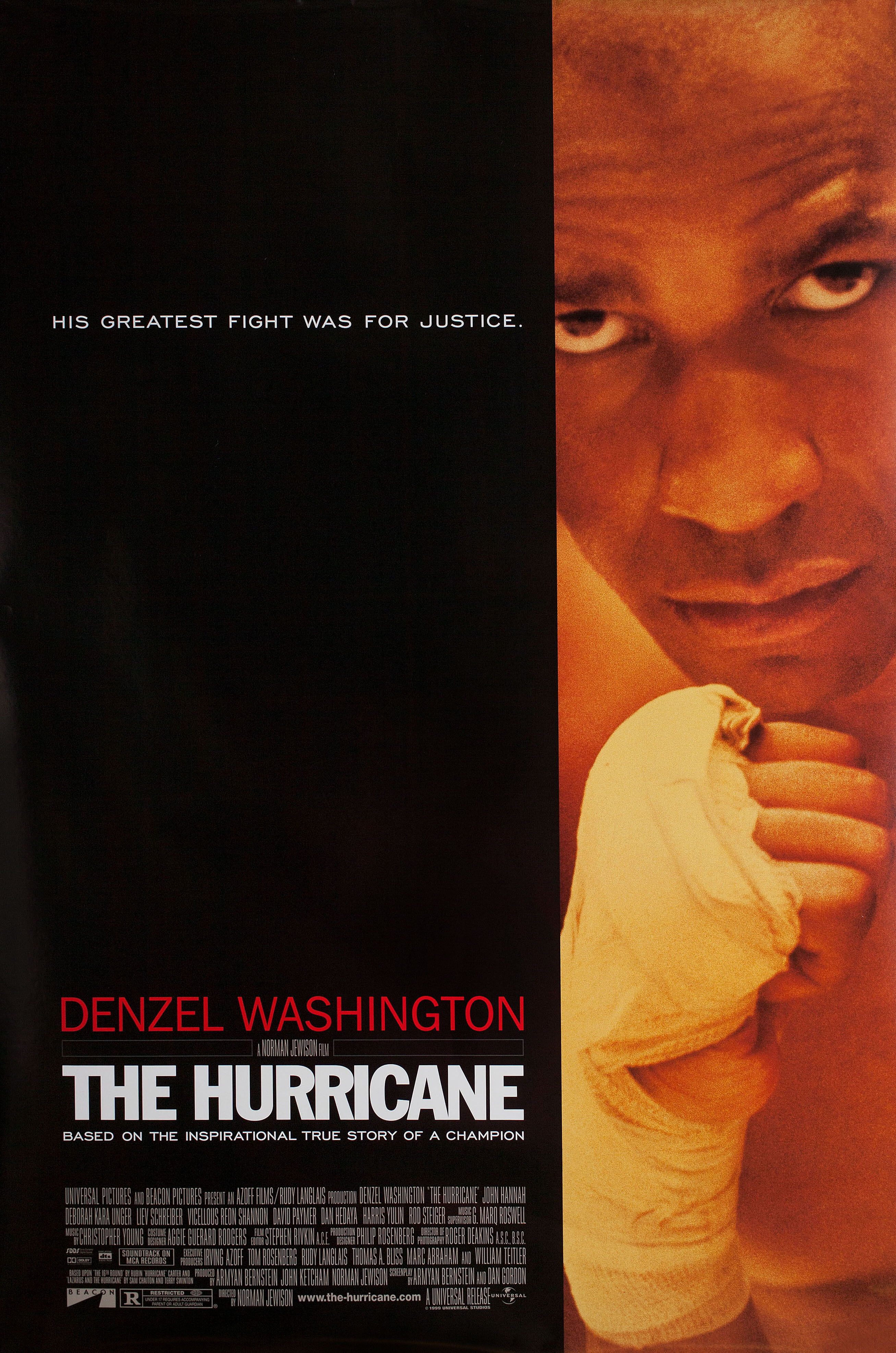 Ураган (The Hurricane, 1999), режиссёр Норман Джуисон, американский постер к фильму, 1999 год