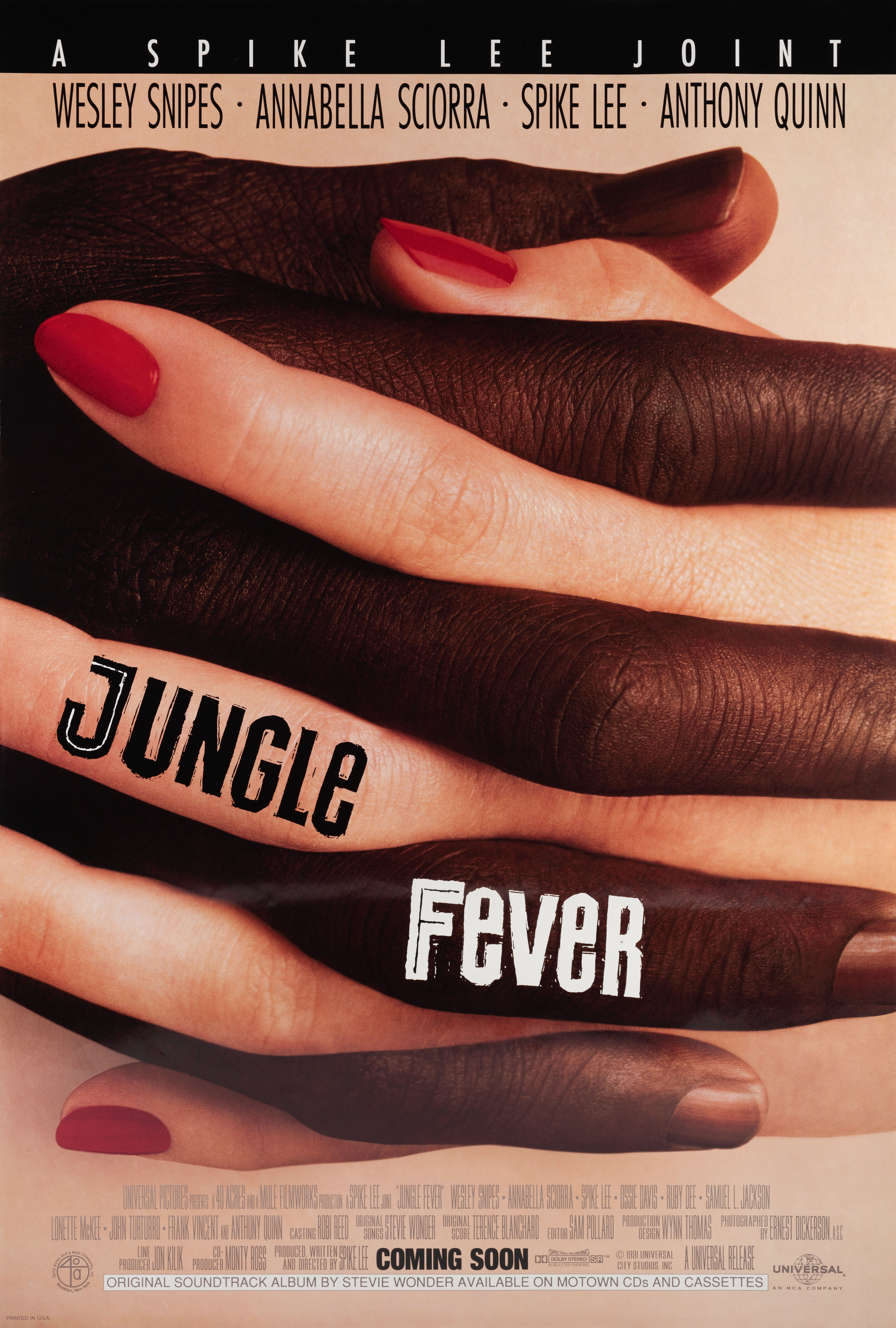 Лихорадка джунглей / Тропическая лихорадка (Jungle Fever, 1991), режиссёр Спайк Ли, американский постер к фильму, 1991 год