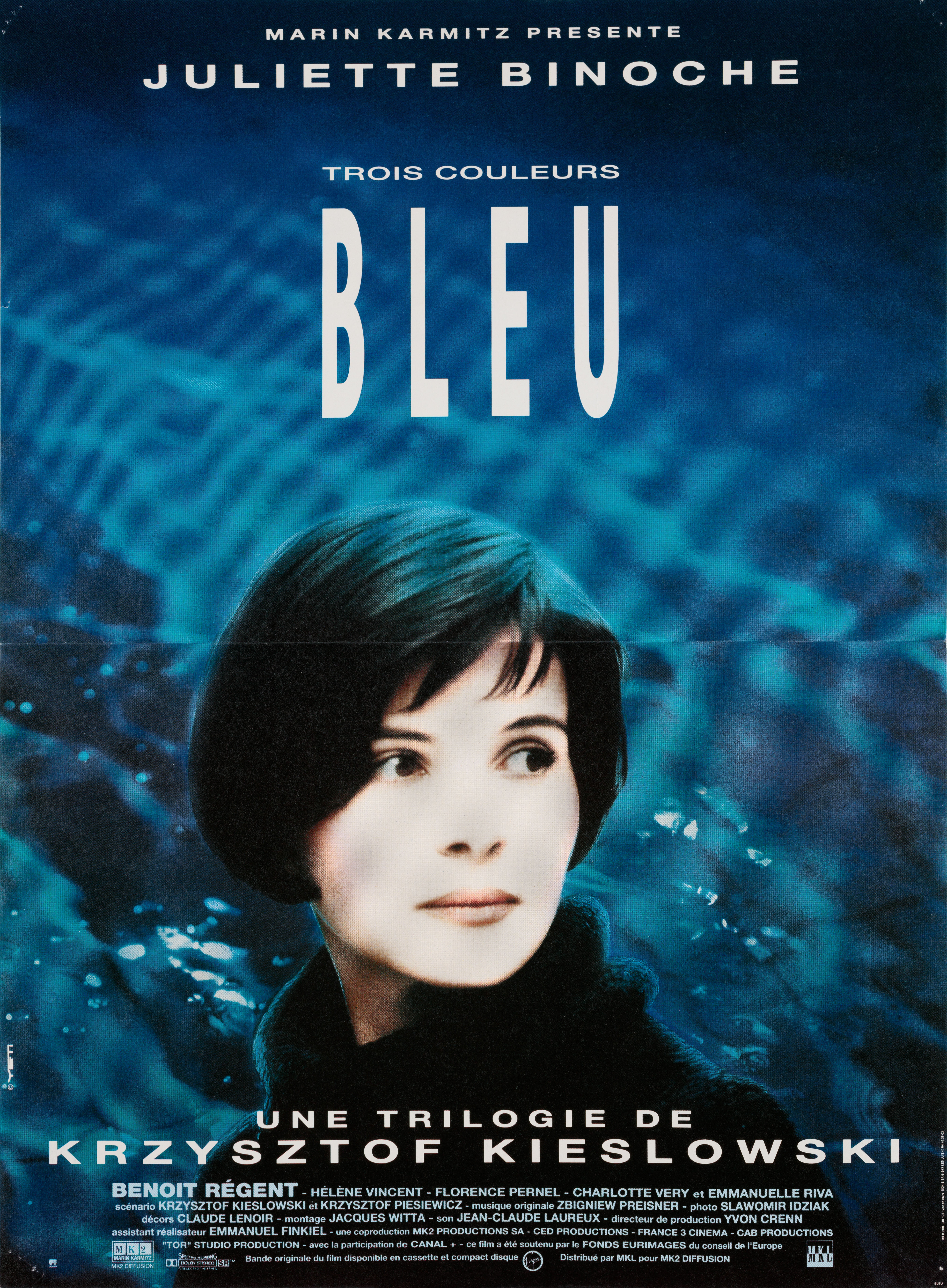 Три цвета: Синий (Three Colors Blue, 1993), режиссёр Кшиштоф Кесьлёвский, французский постер к фильму, 1993 год