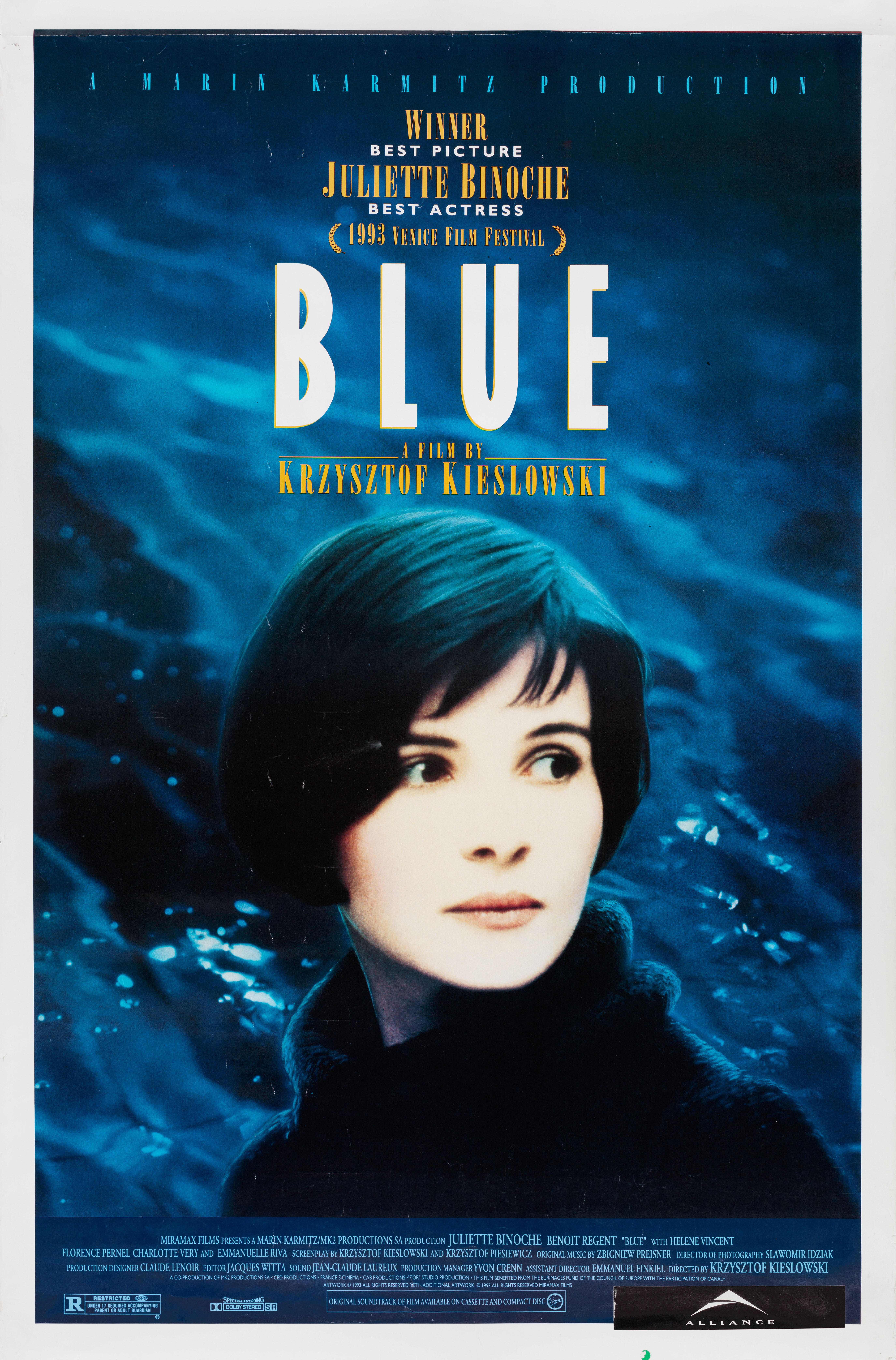 Три цвета: Синий (Three Colors Blue, 1993), режиссёр Кшиштоф Кесьлёвский, американский постер к фильму, 1993 год