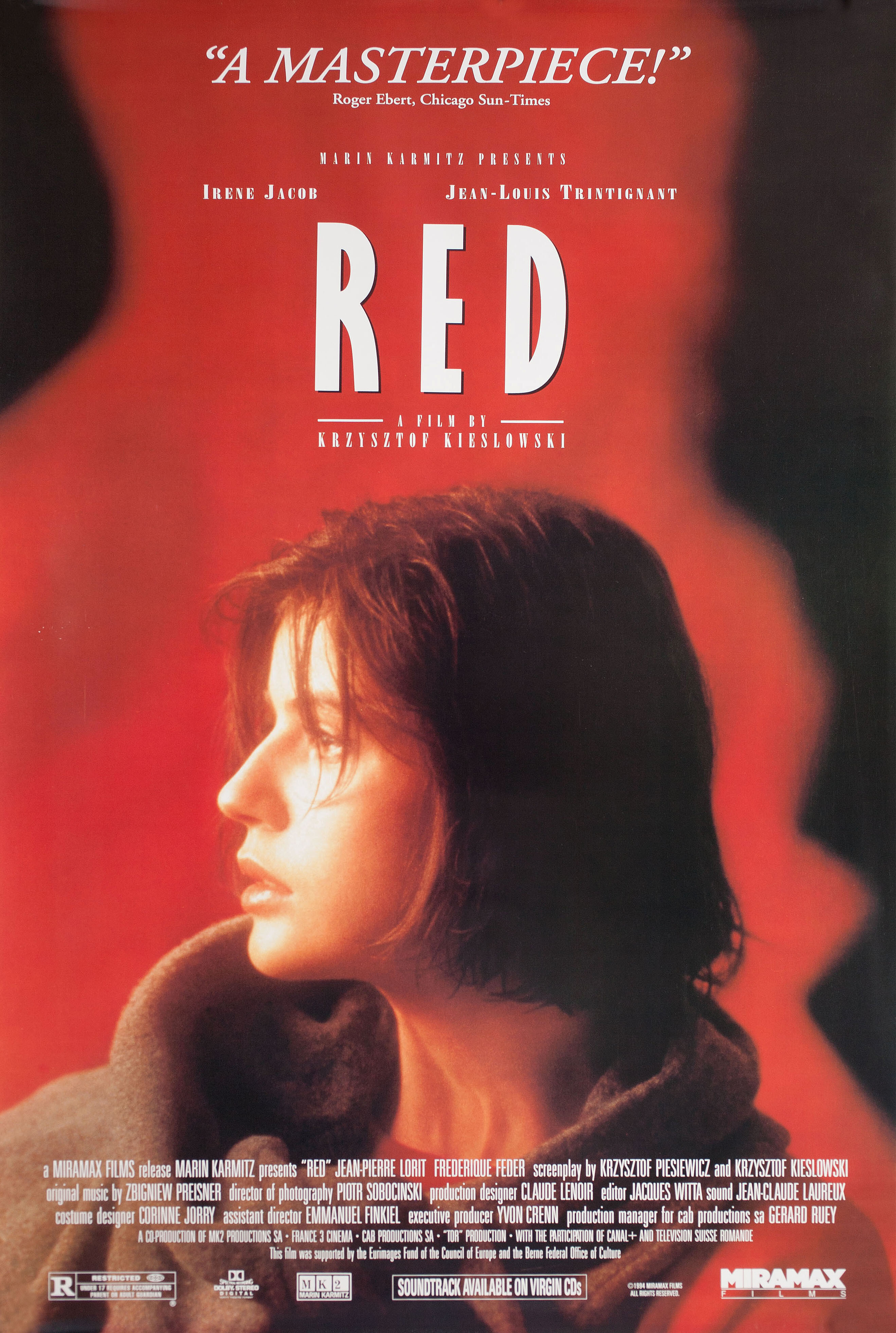 Три цвета: Красный (Three Colors Red, 1994), режиссёр Кшиштоф Кесьлёвский, американский постер к фильму, 1994 год