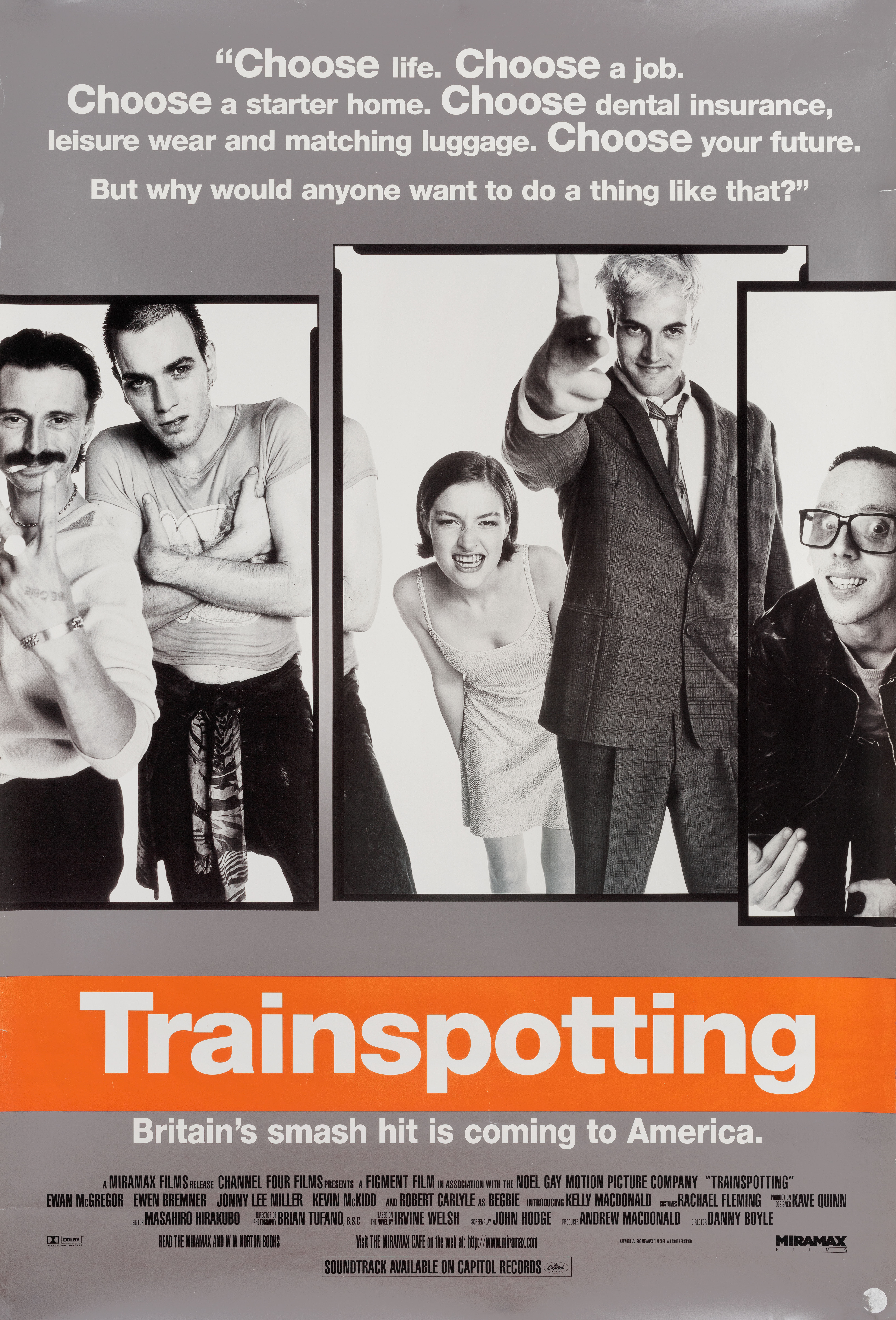 На игле (Trainspotting, 1996), режиссёр Дэнни Бойл, американский постер к фильму, 1996 год