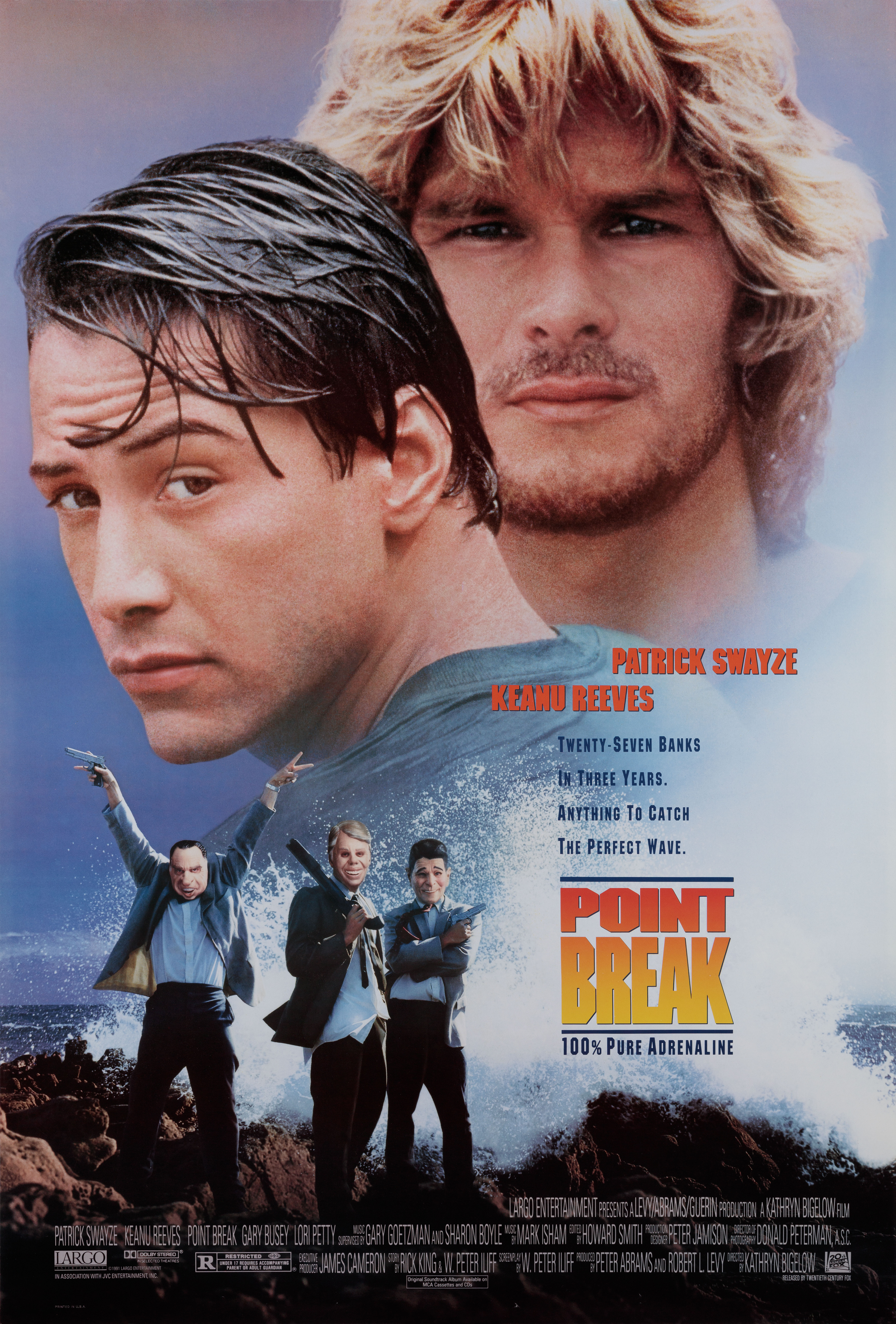 На гребне волны (Point Break, 1991), режиссёр Кэтрин Бигелоу, американский постер к фильму, 1991 год