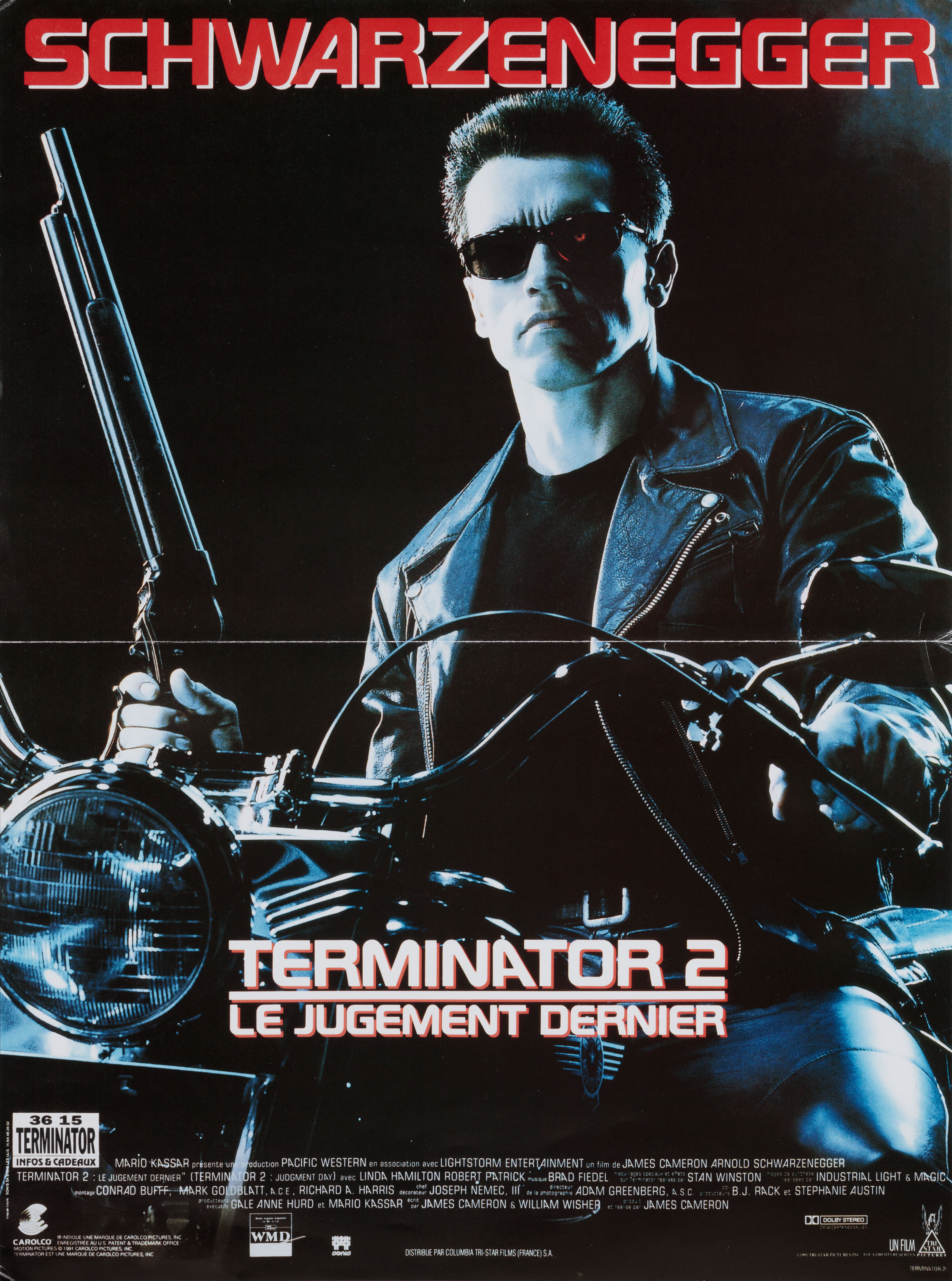 Терминатор 2: Судный день (Terminator 2 Judgment Day, 1991), режиссёр Джеймс Кэмерон, французский постер к фильму, 1991 год