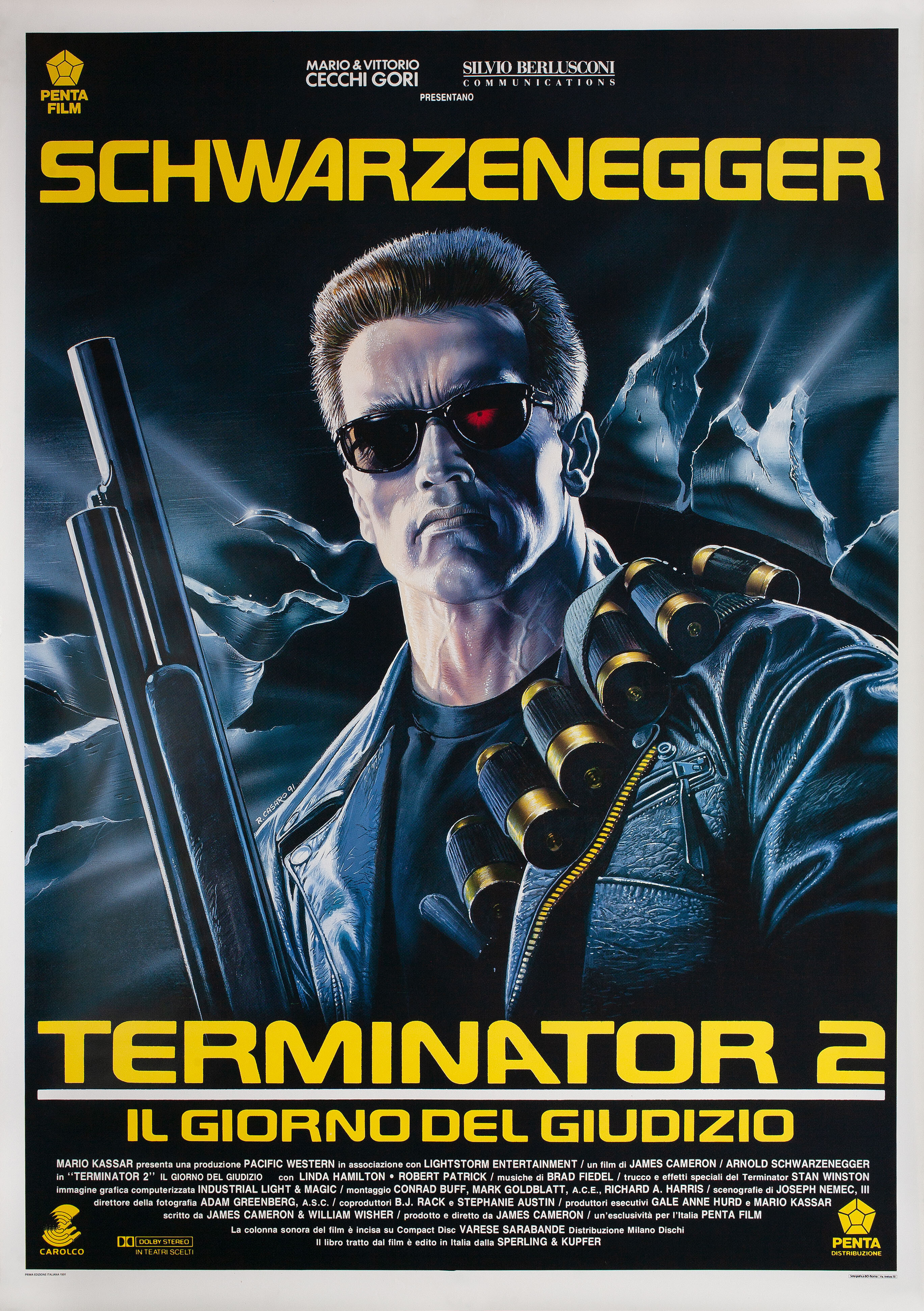 Терминатор 2: Судный день (Terminator 2 Judgment Day, 1991), режиссёр Джеймс Кэмерон, итальянский постер к фильму, автор Ренато Касаро