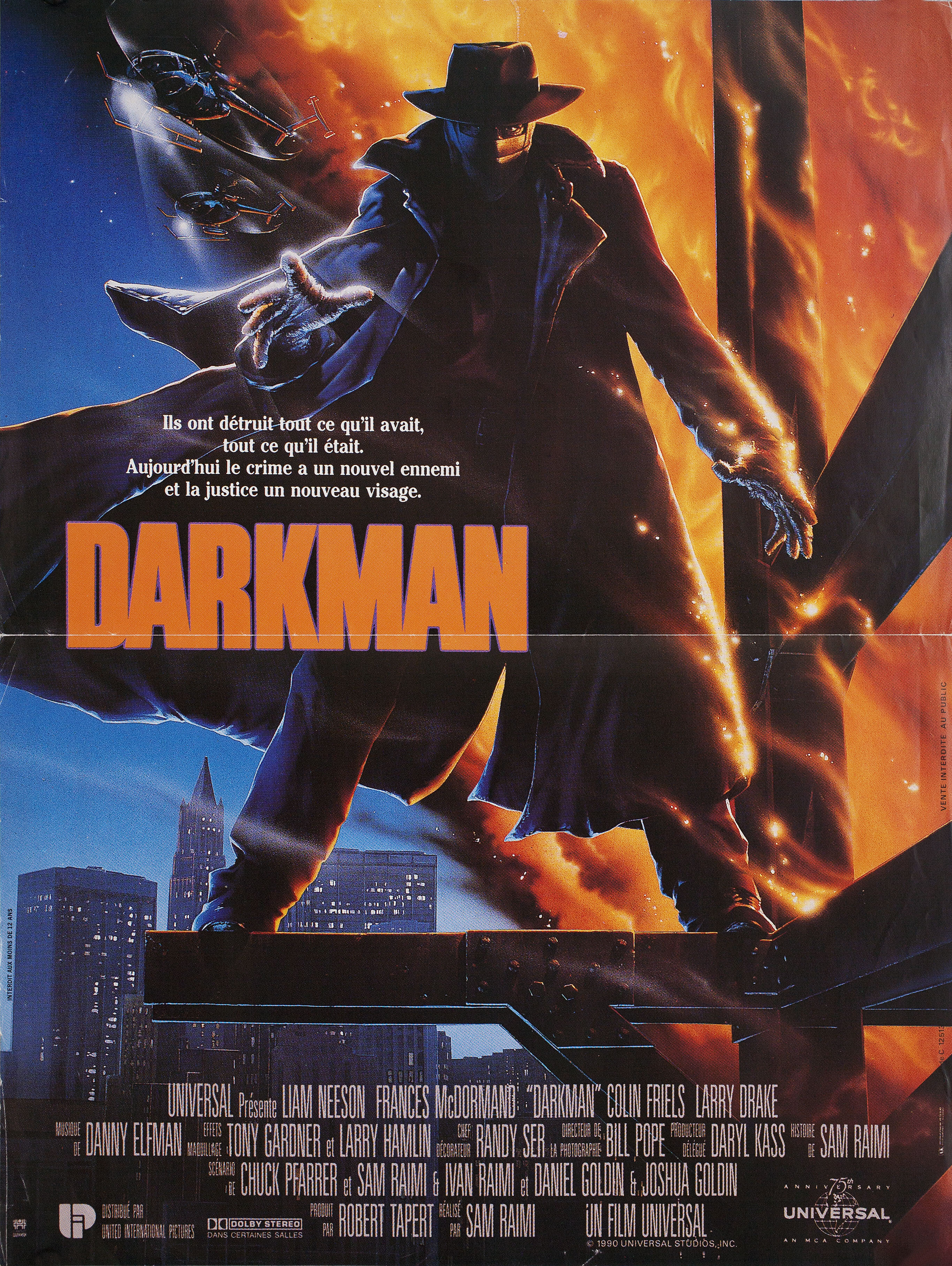 Человек тьмы (Darkman, 1990), режиссёр Сэм Рэйми, французский постер к фильму, автор Джон Элвин, 1990 год