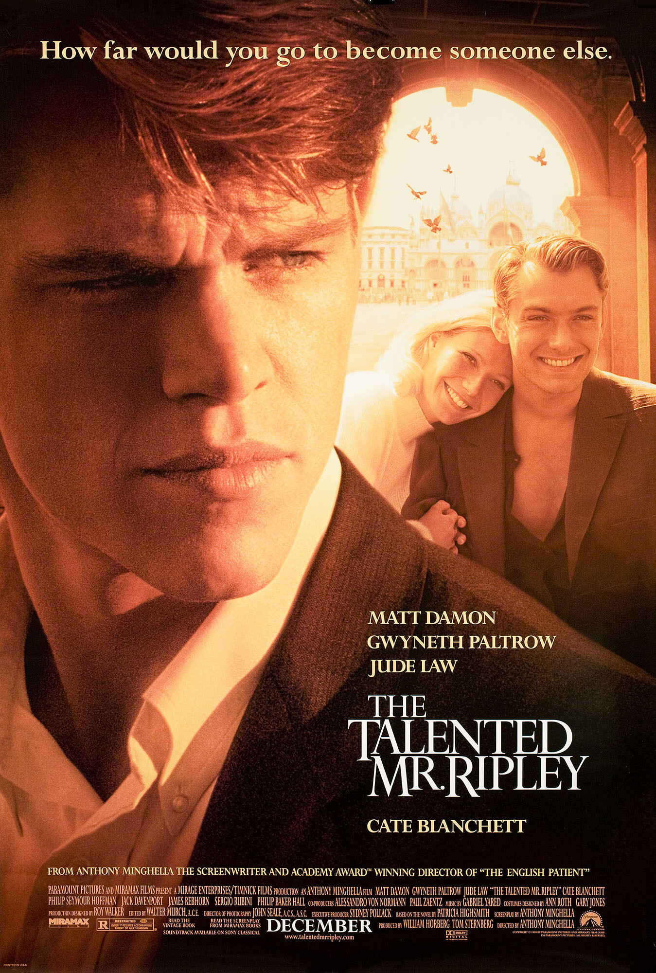 Талантливый мистер Рипли (The Talented Mr. Ripley, 1999), режиссёр Энтони Мингелла, американский постер к фильму, 1999 год
