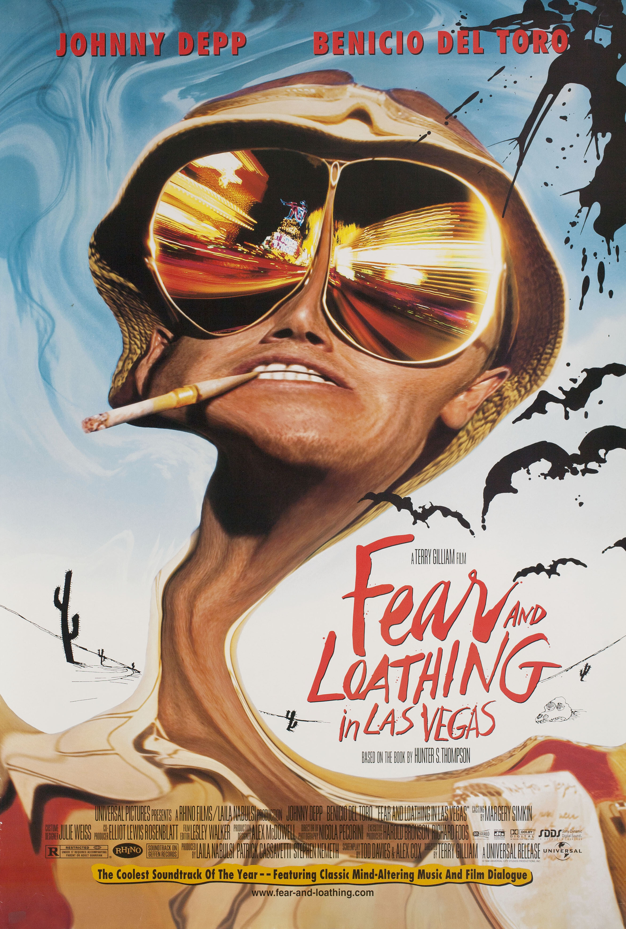 Страх и ненависть в Лас-Вегасе (Fear and Loathing in Las Vegas, 1998), режиссёр Терри Гиллиам, американский постер к фильму, автор Питер Маунтин, 1998 год