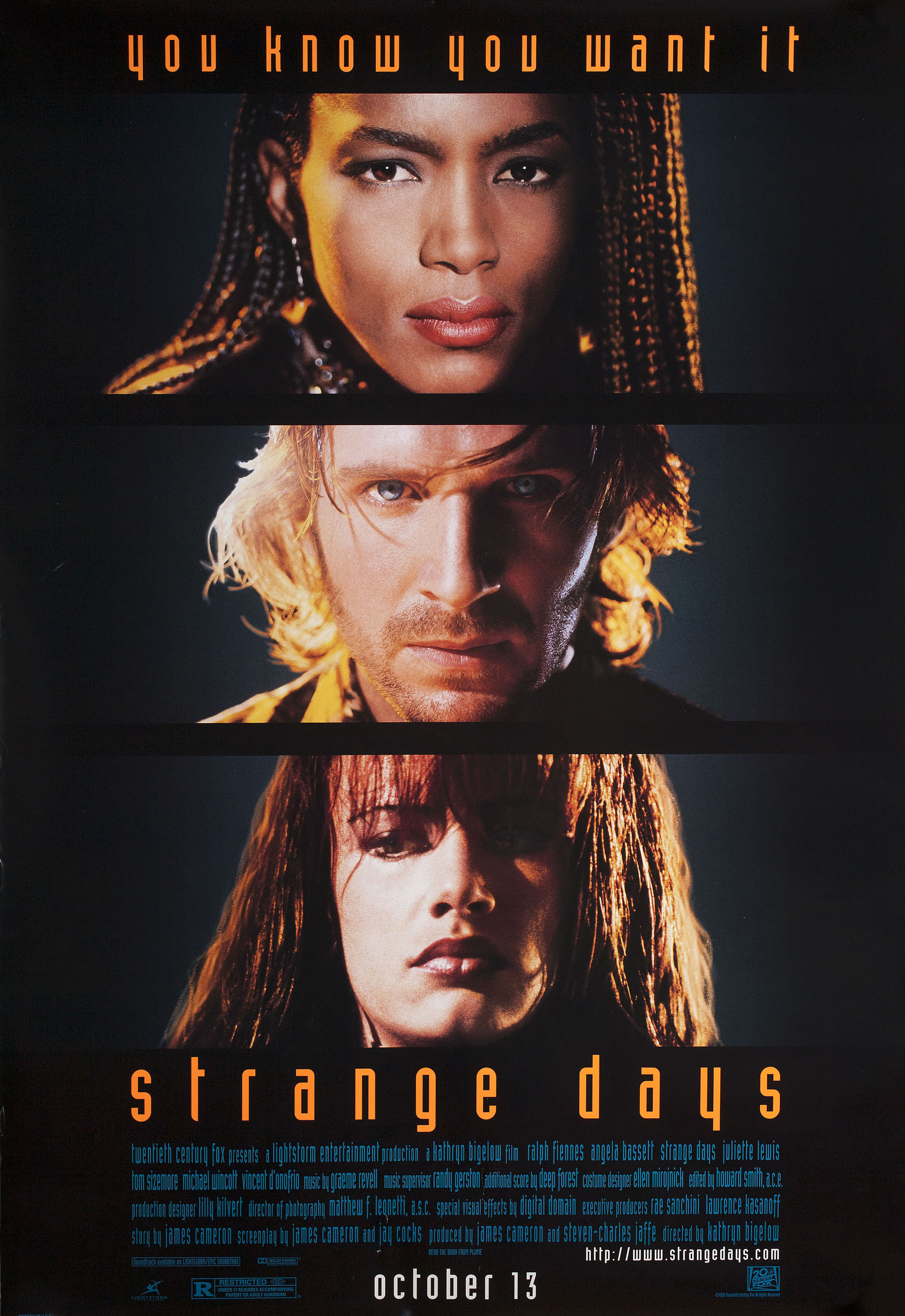 Странные дни (Strange Days, 1995), режиссёр Кэтрин Бигелоу, американский постер к фильму, 1995 год