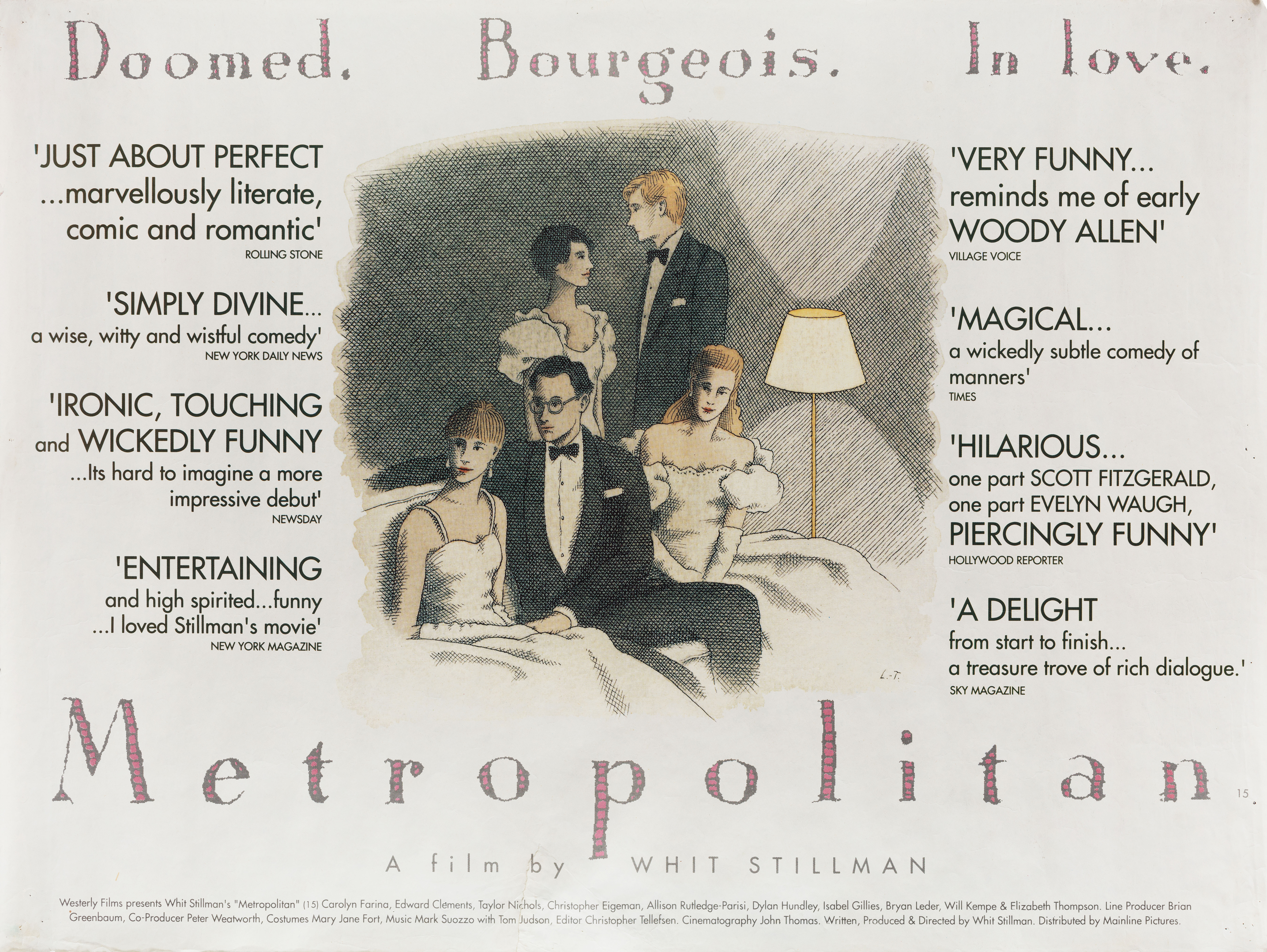Золотая молодёжь (Metropolitan, 1990), режиссёр Уит Стиллман, британский постер к фильму, автор Пьер Ле-Тан, 1990 год