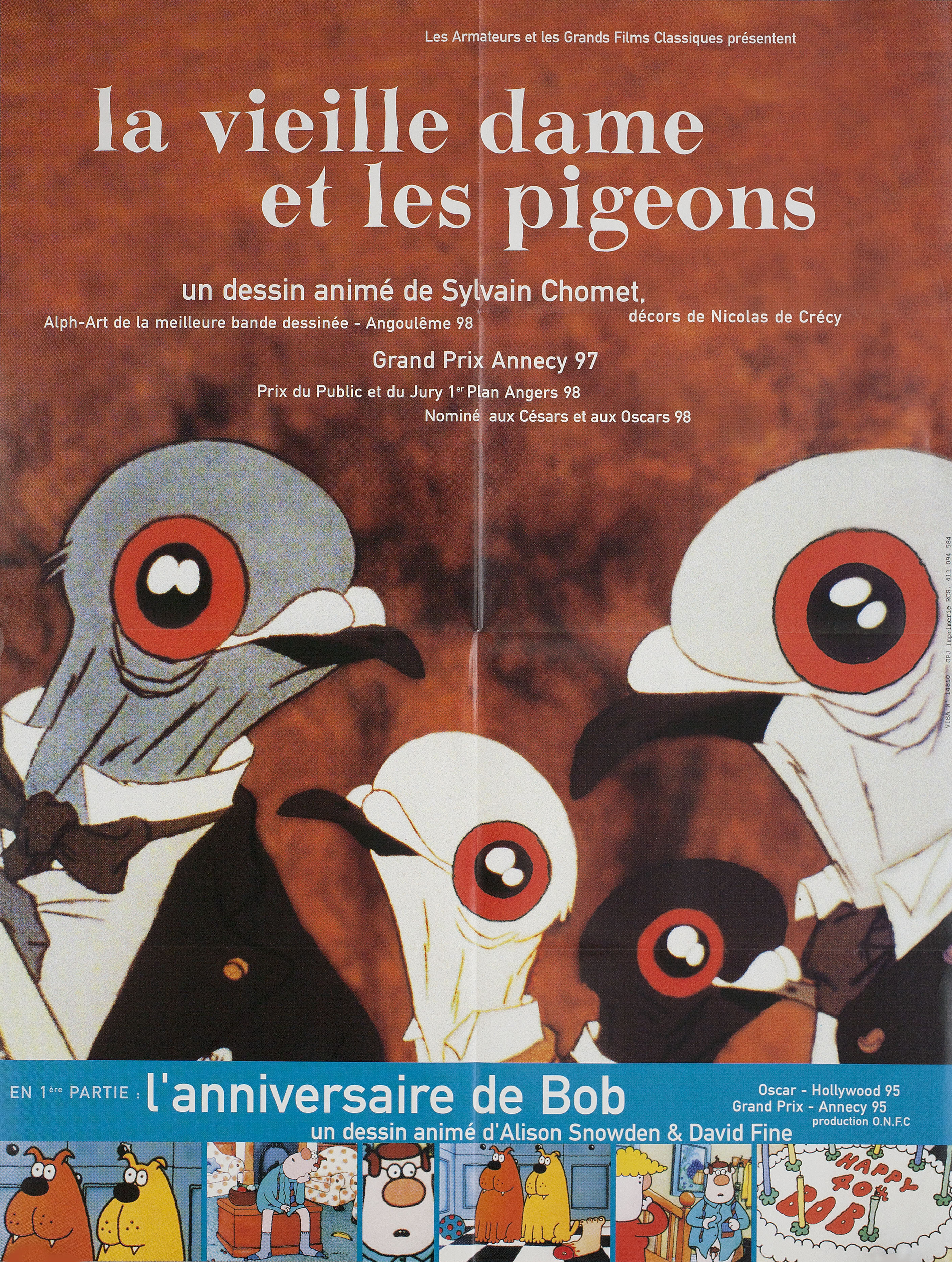 Старая дама и голуби (The Old Lady and the Pigeons, 1997), режиссёр Сильвен Шоме, французский постер к фильму, 1997 год