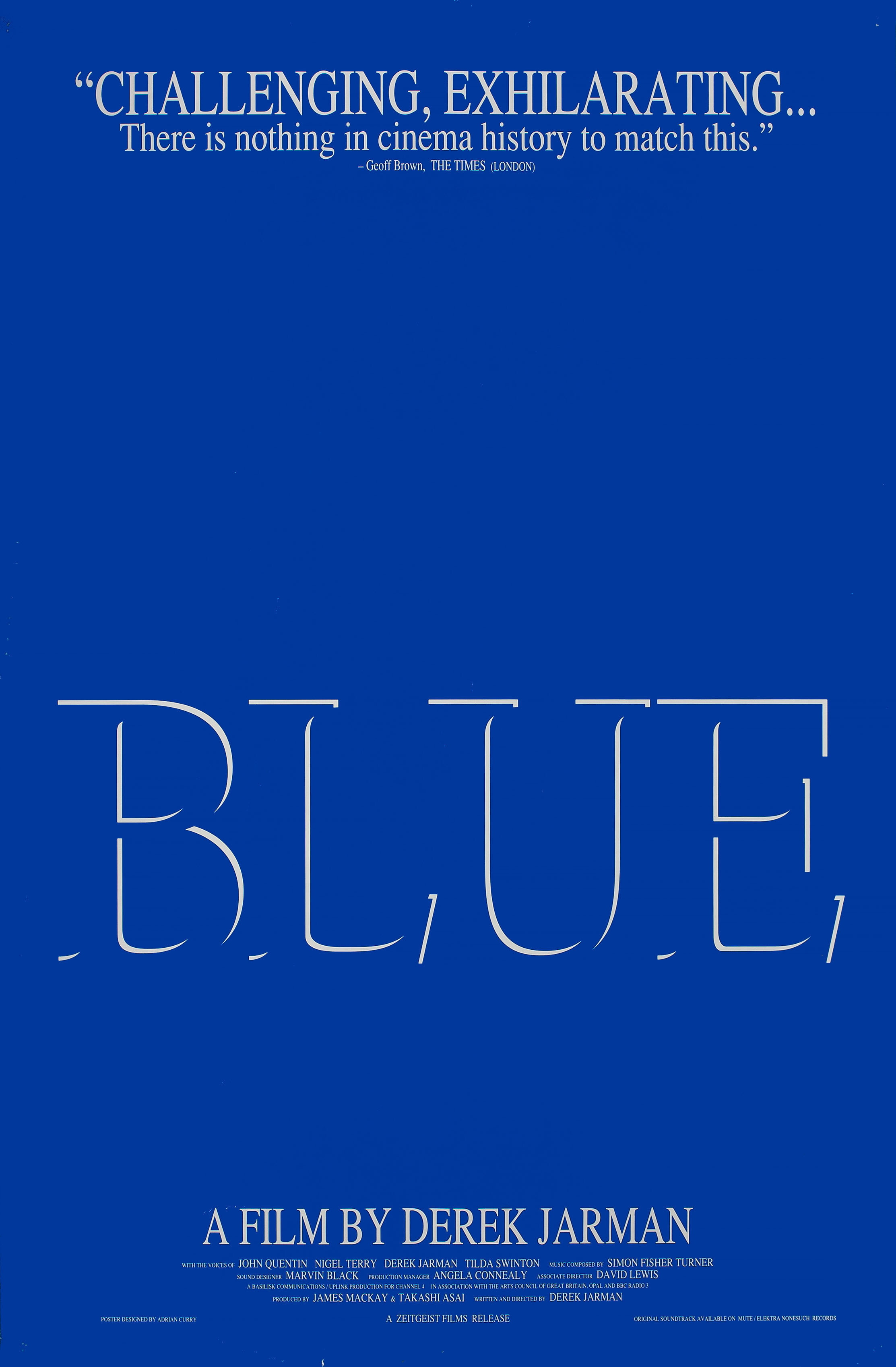 Блю (Blue, 1993), режиссёр Дерек Джармэн, американский постер к фильму, автор Адриан Карри, 1993 год