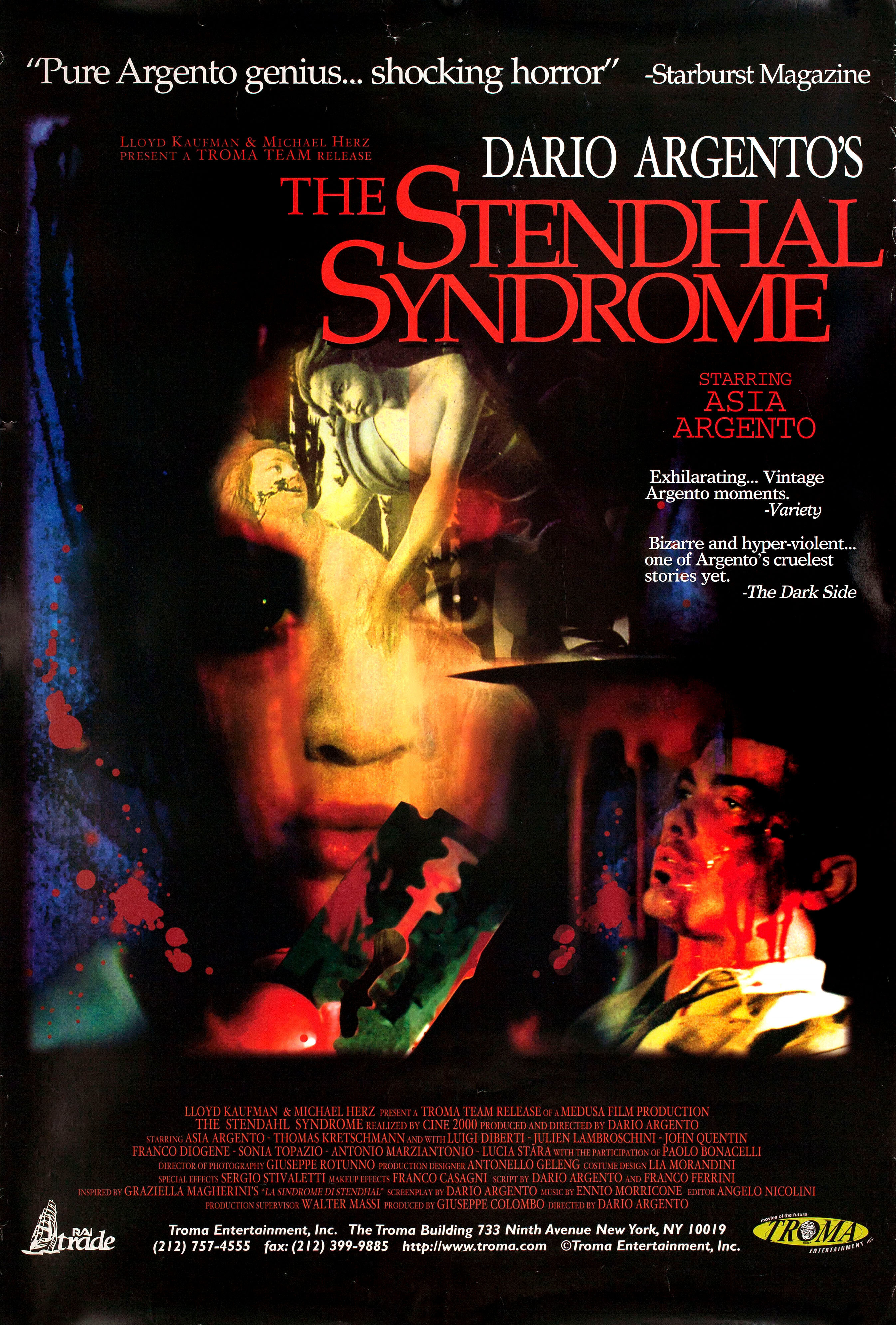 Синдром Стендаля (The Stendhal Syndrome, 1996), режиссёр Дарио Ардженто, американский постер к фильму, 1996 год