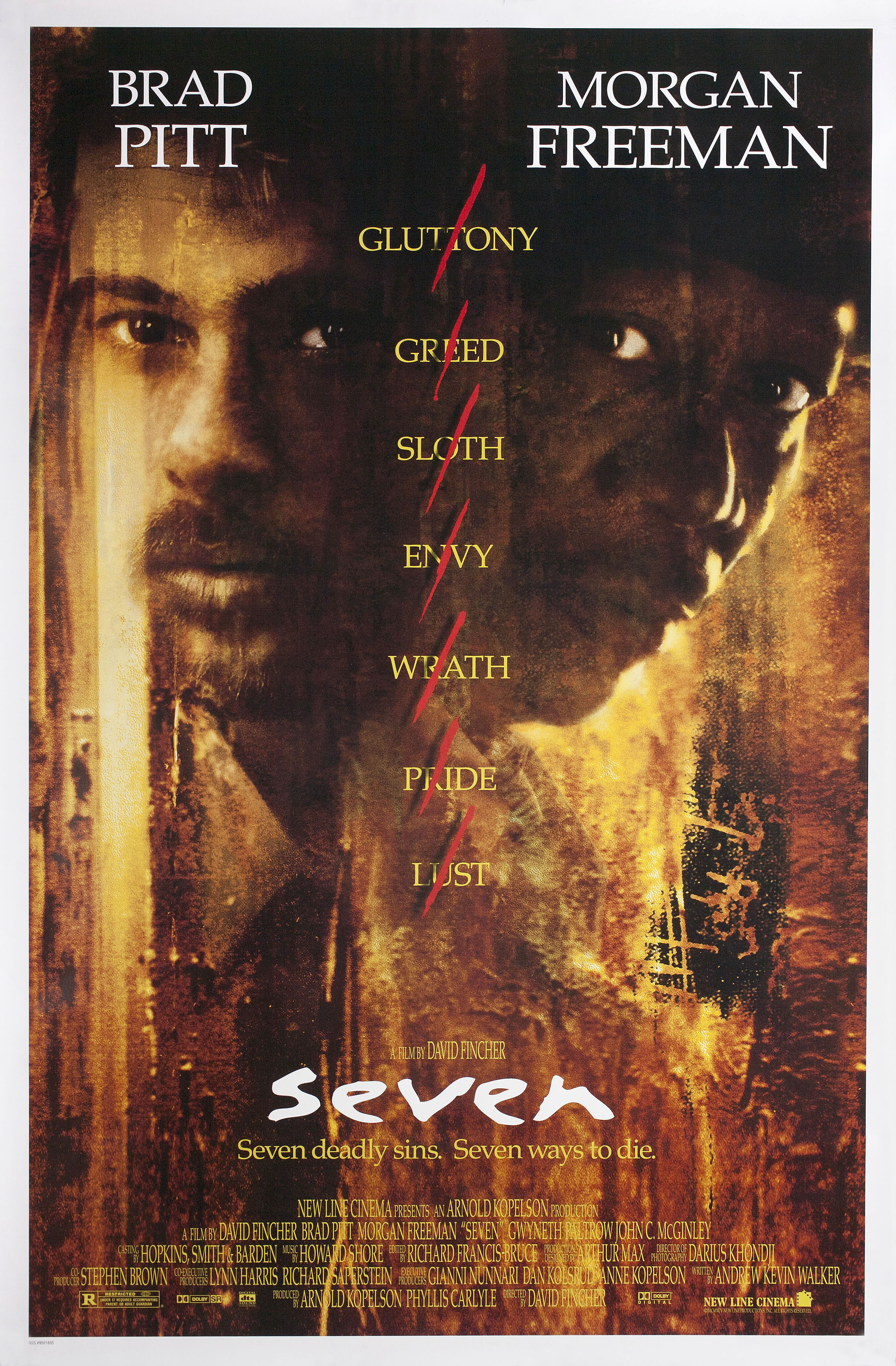 Семь (Seven, 1995), режиссёр Дэвид Финчер, американский постер к фильму, 1995 год
