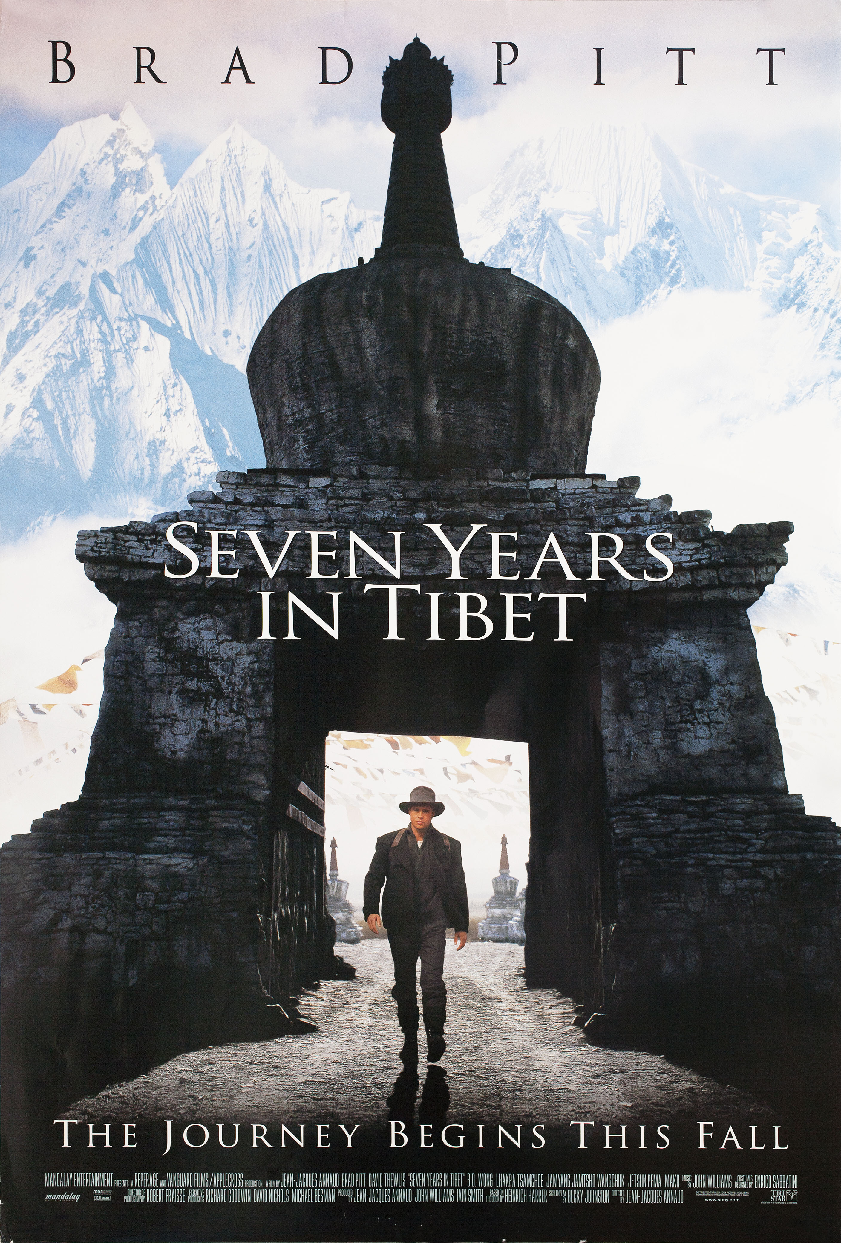 Семь лет в Тибете (Seven Years in Tibet, 1997), режиссёр Жан-Жак Анно, американский постер к фильму, 1997 год