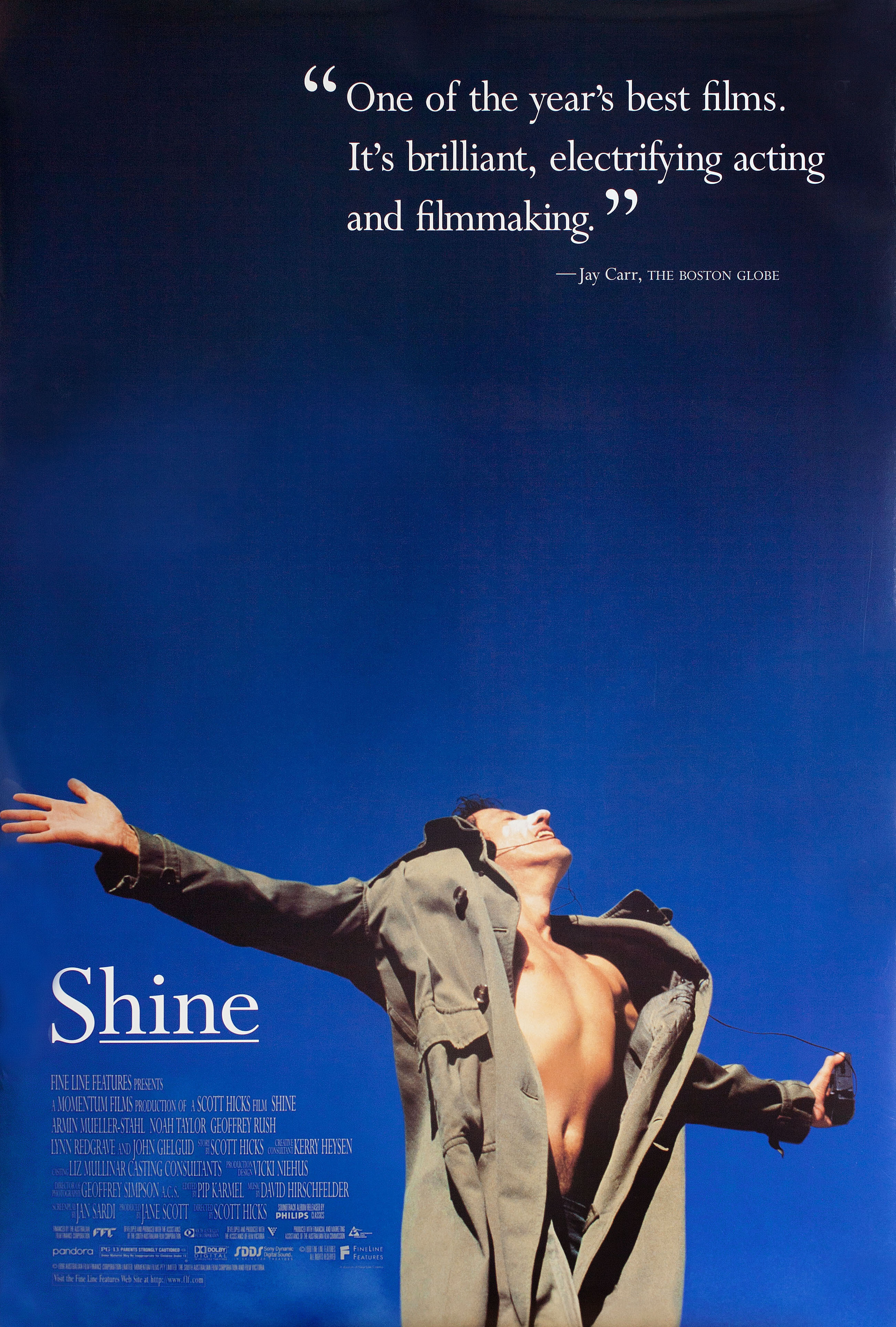 Блеск (Shine, 1996), режиссёр Скотт Хикс, американский постер к фильму, 1996 год