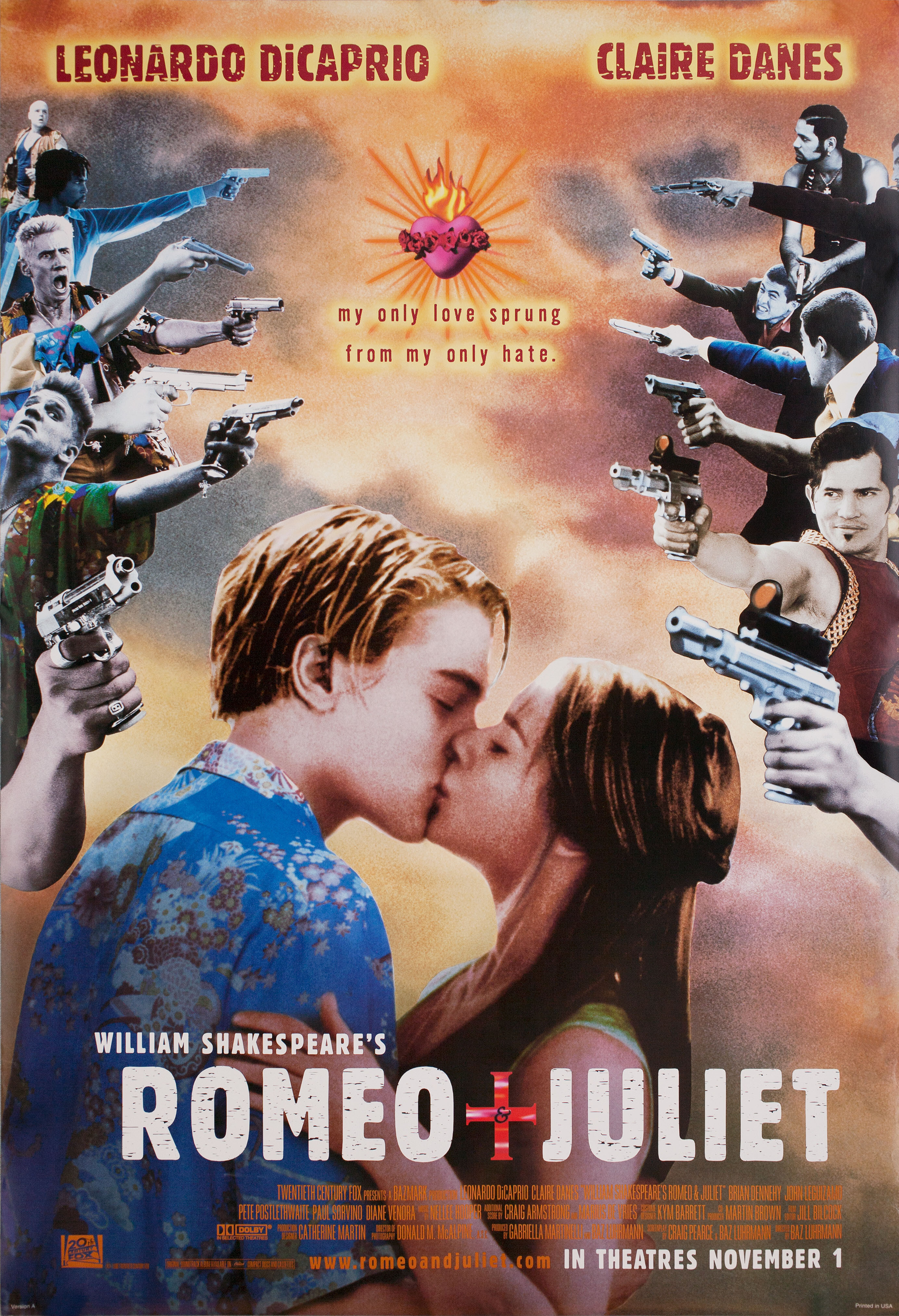 Ромео + Джульетта (Romeo and Juliet, 1996), режиссёр Баз Лурман, американский постер к фильму