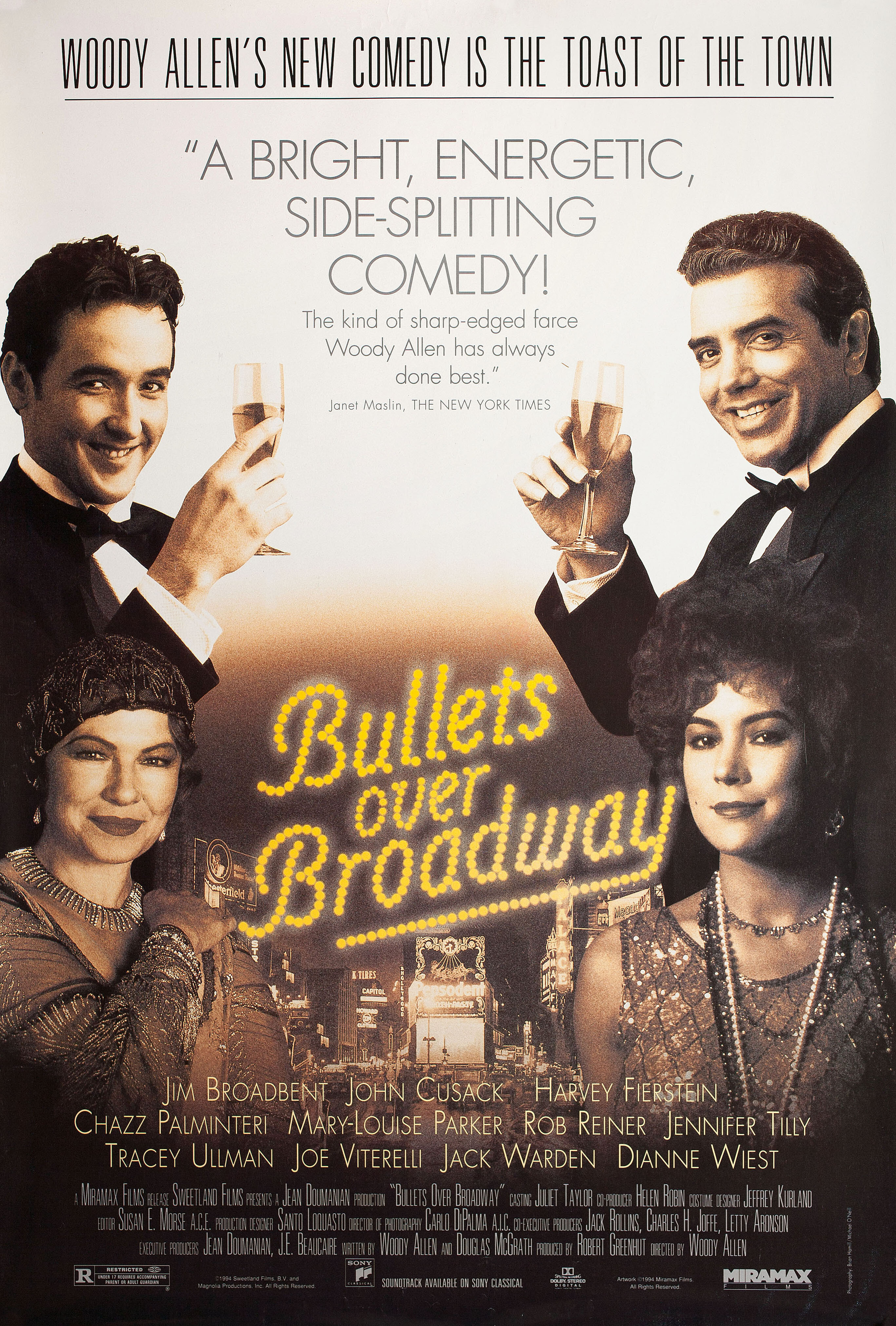 Пули над Бродвеем (Bullets Over Broadway, 1994), режиссёр Вуди Аллен, американский постер к фильму, 1994 год