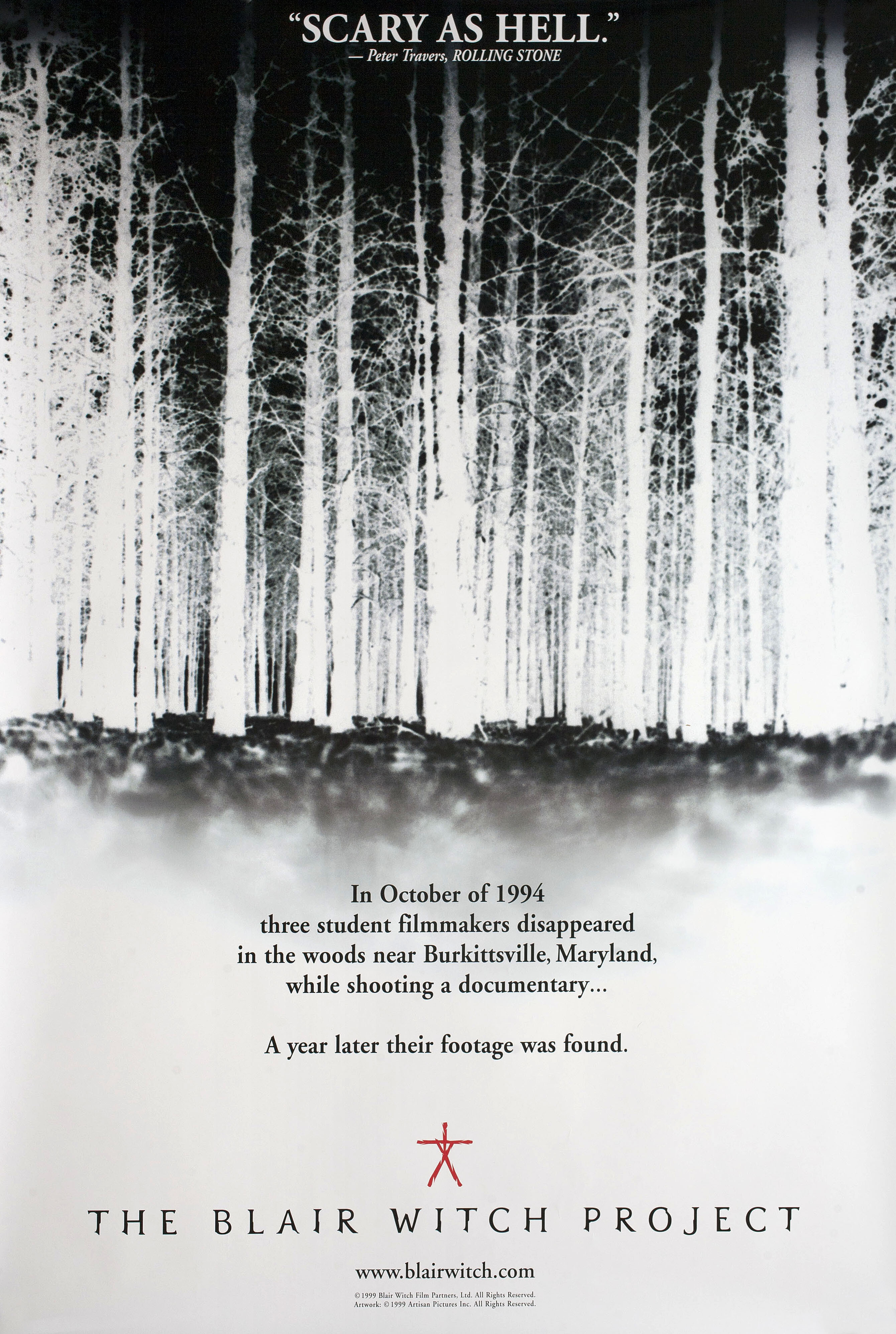 Ведьма из Блэр: Курсовая с того света (The Blair Witch Project, 1999), режиссёр Дэниел Майрик, американский постер к фильму