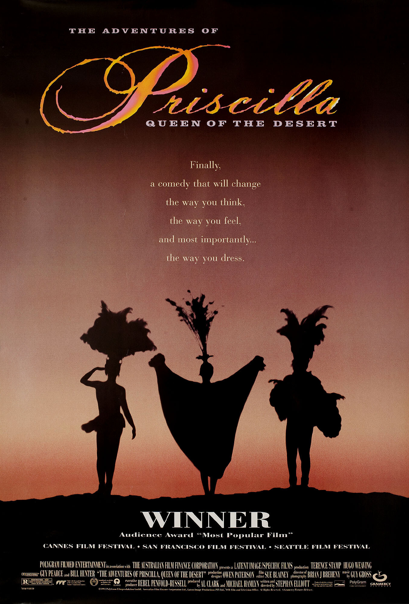 Приключения Присциллы, королевы пустыни (Priscilla, Queen of the Desert, 1994), режиссёр Стефан Эллиотт, американский постер к фильму, 1994 год
