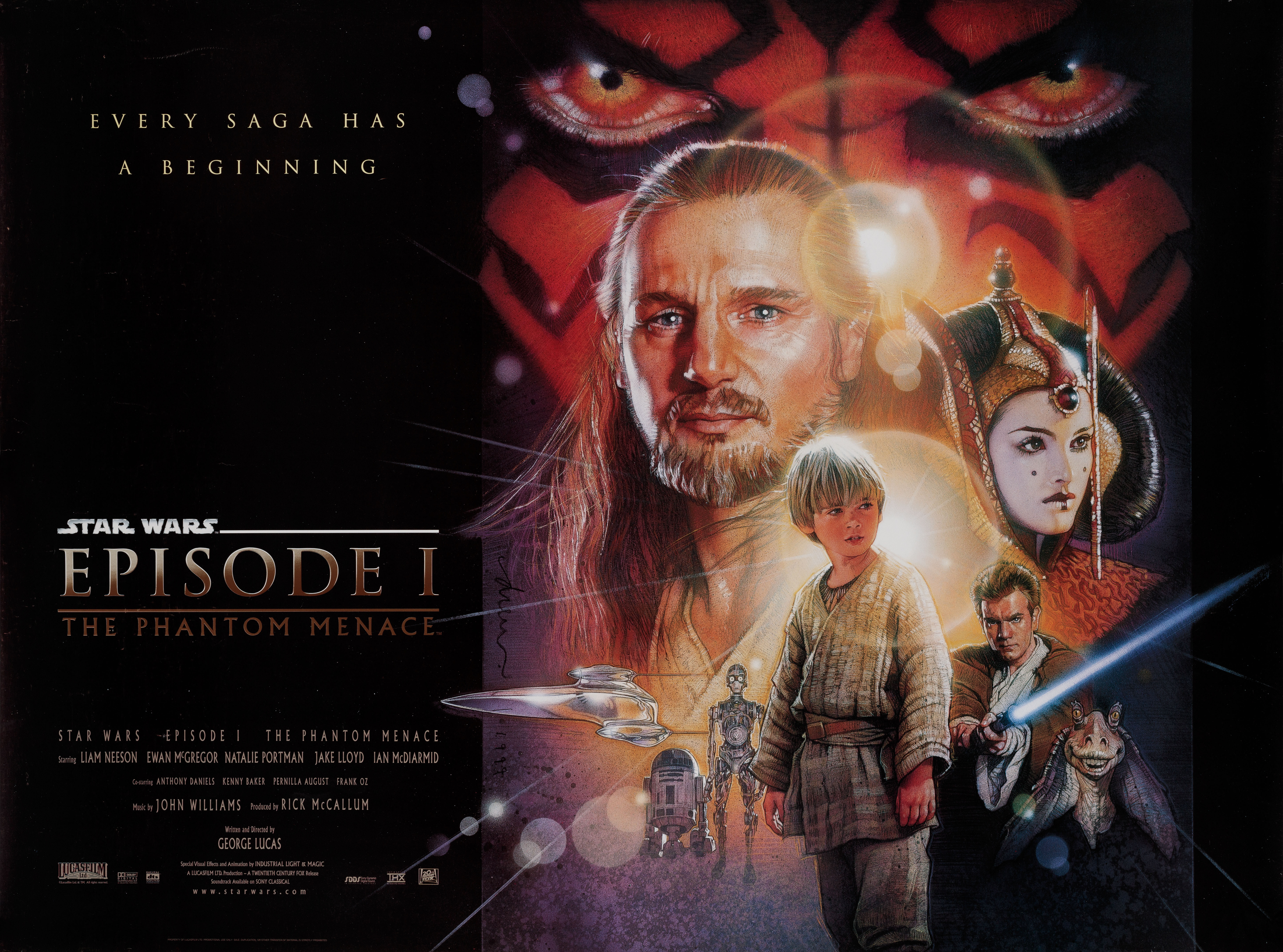 Звёздные войны: Эпизод 1 – Скрытая угроза (The Phantom Menace, 1999), режиссёр Джордж Лукас, британский постер к фильму, автор Дрю Струзан, 1999 год