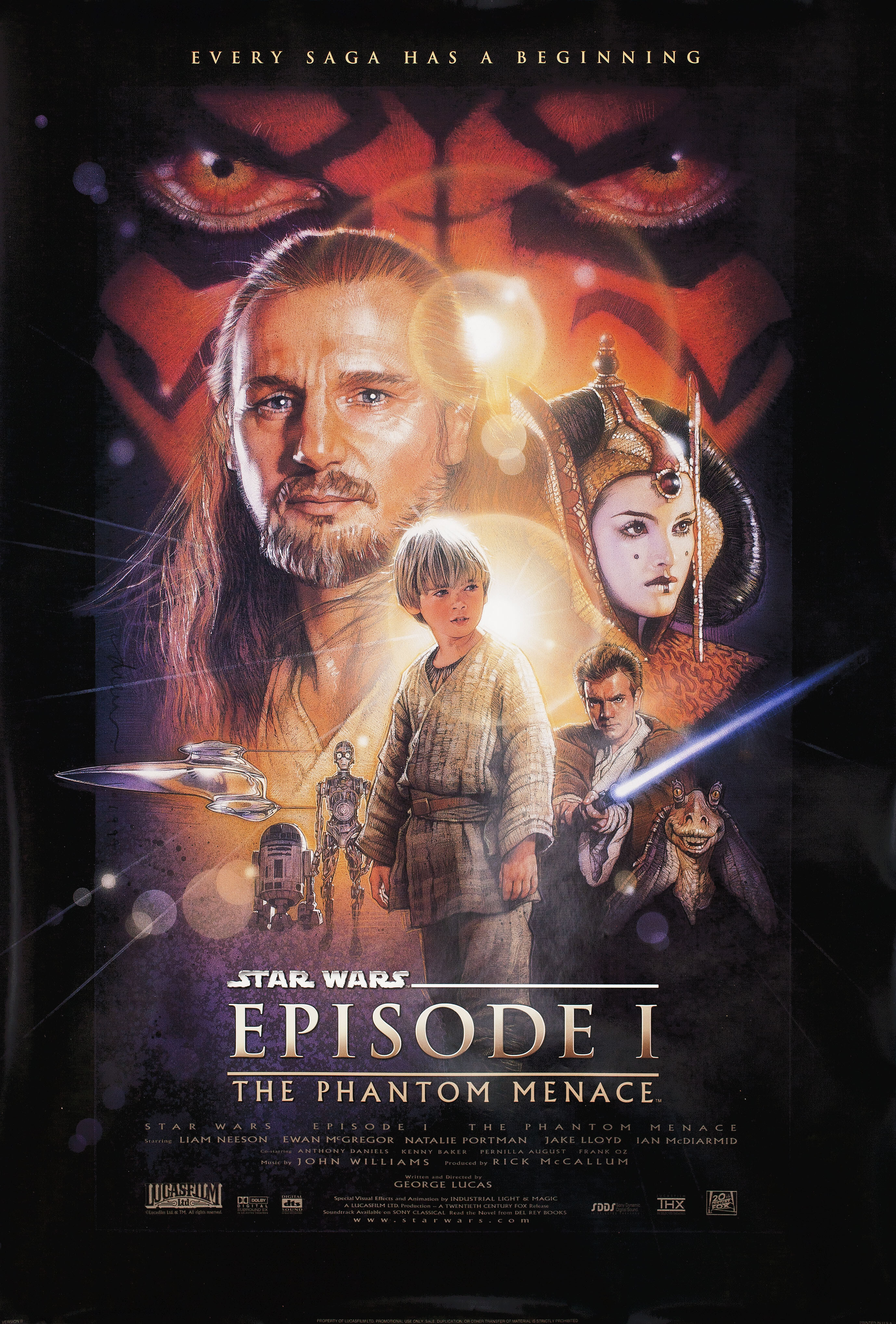 Звёздные войны: Эпизод 1 – Скрытая угроза (The Phantom Menace, 1999), режиссёр Джордж Лукас, американский постер к фильму, 1999 год