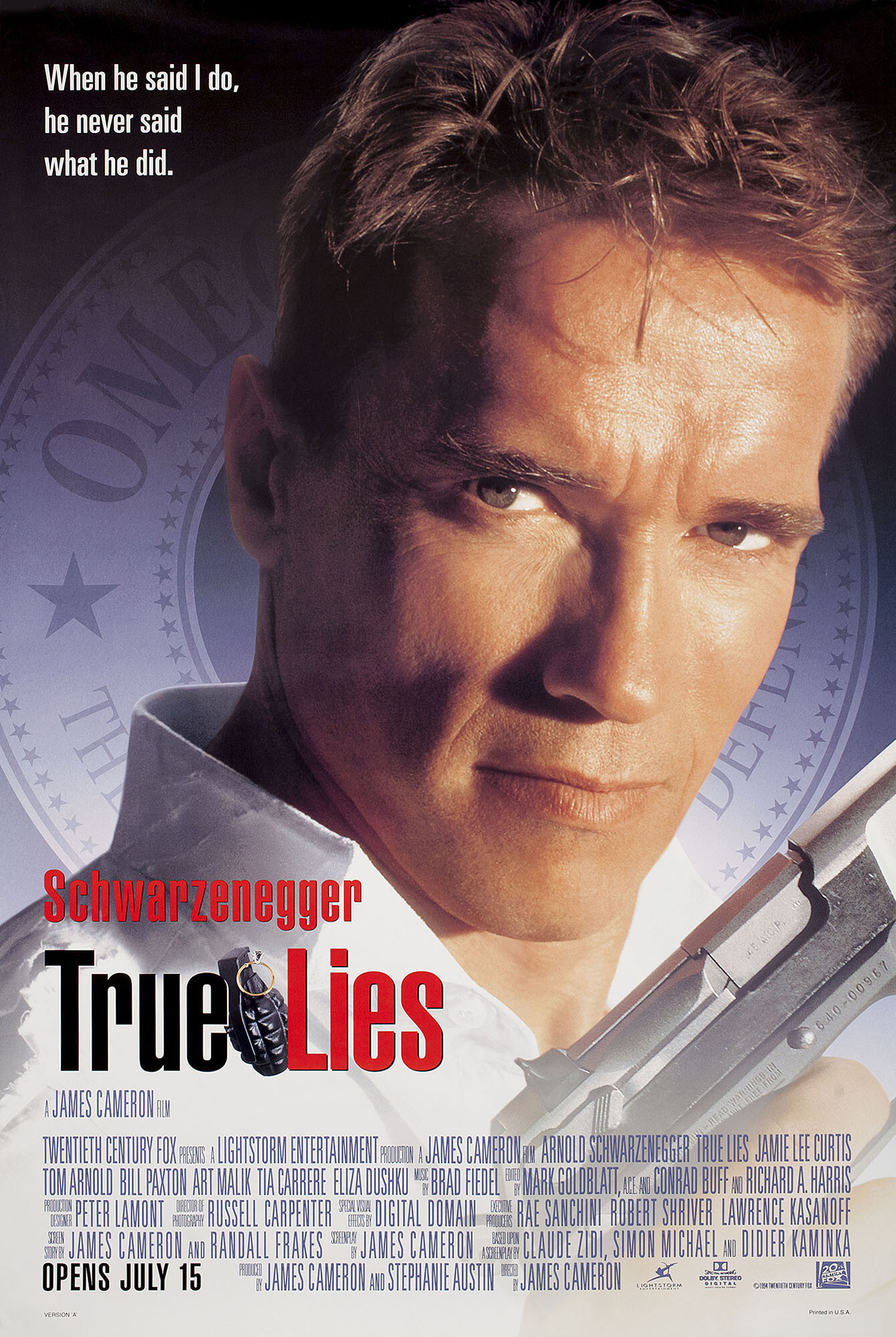 Правдивая ложь (True Lies, 1994), режиссёр Джеймс Кэмерон, американский постер к фильму, 1994 год