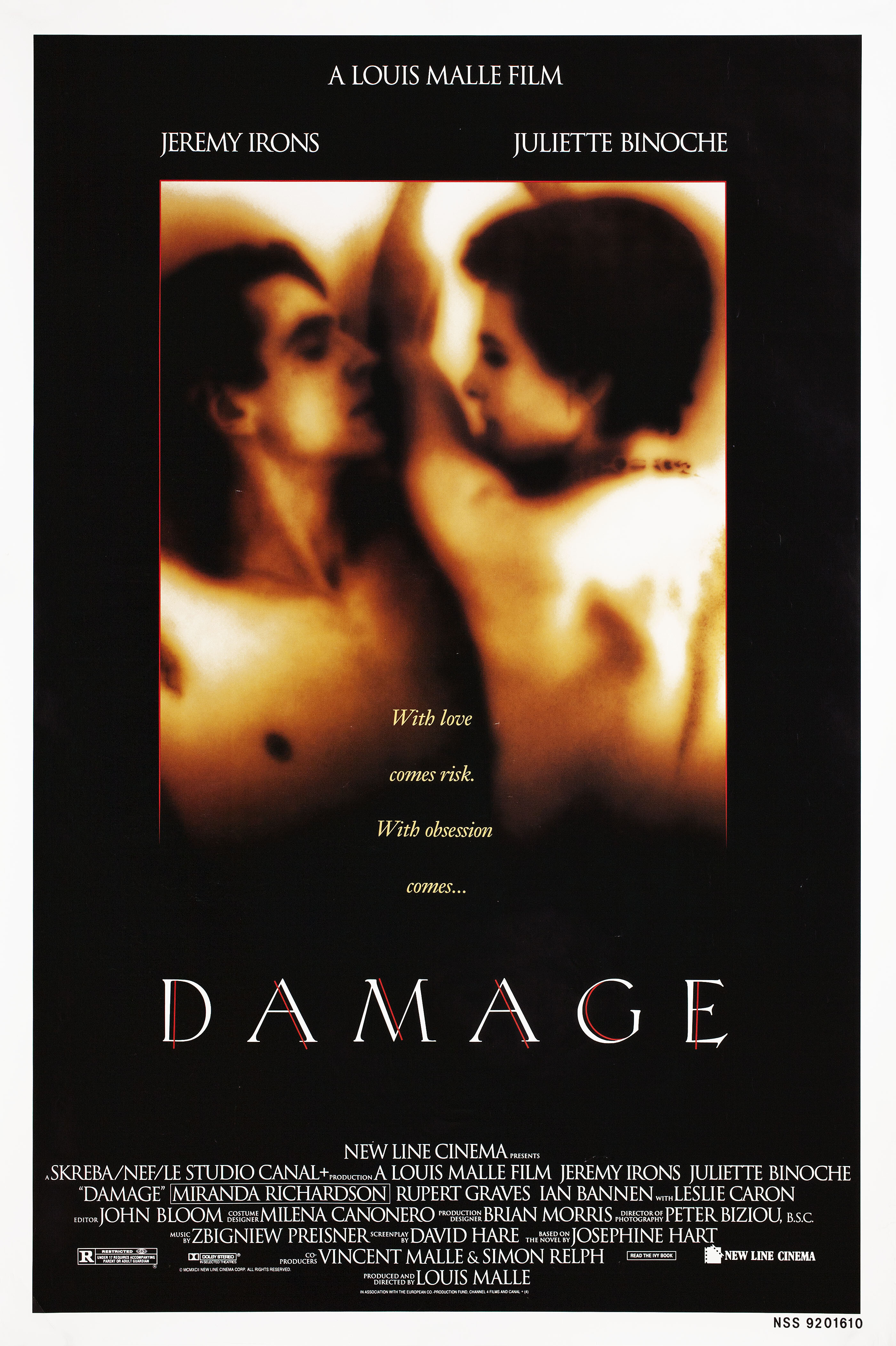 Ущерб (Damage, 1992), режиссёр Луи Маль, американский постер к фильму, 1992 год