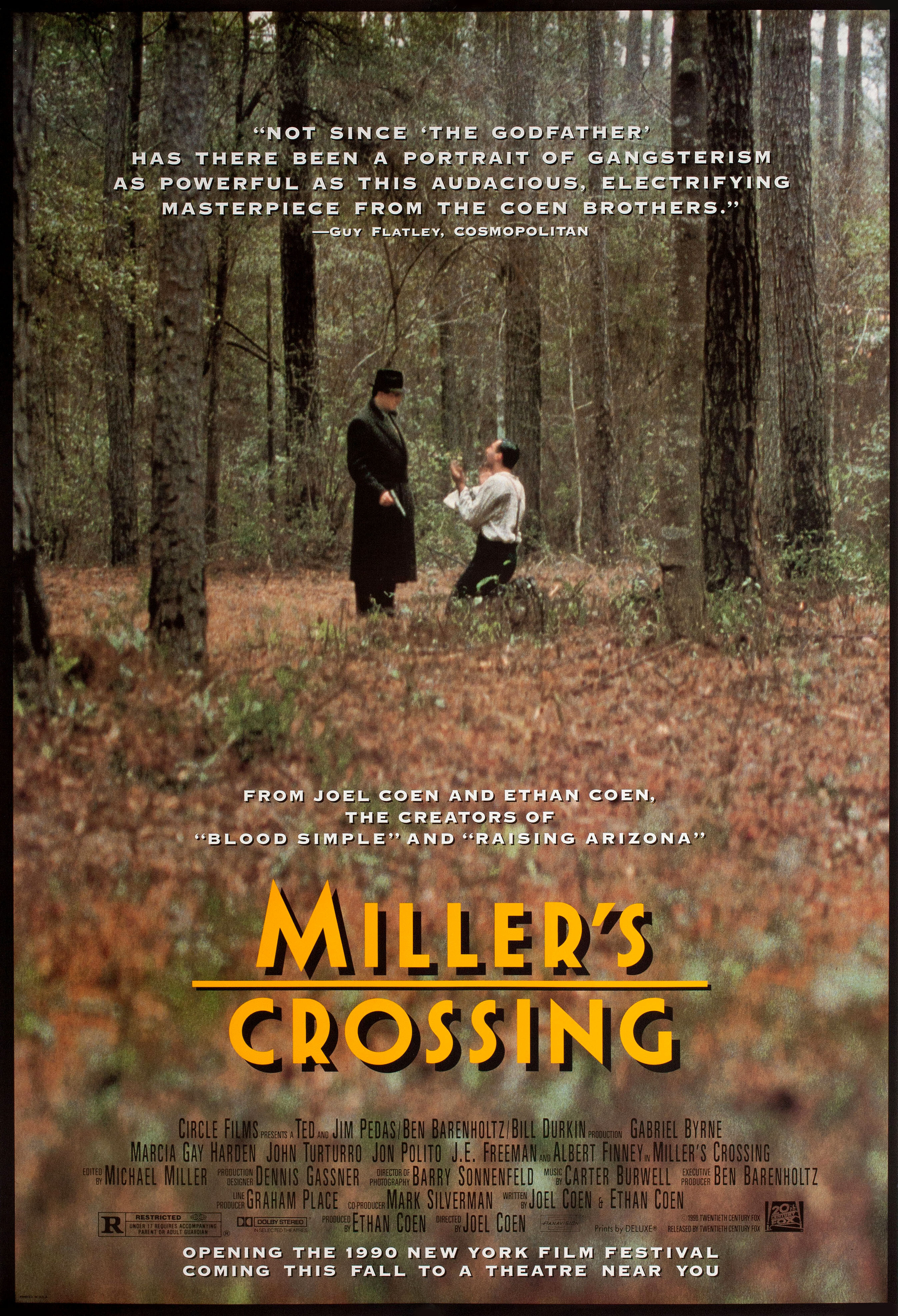 Перекресток Миллера (Millers Crossing, 1990), режиссёр братья Коэн, американский постер к фильму, 1990 год