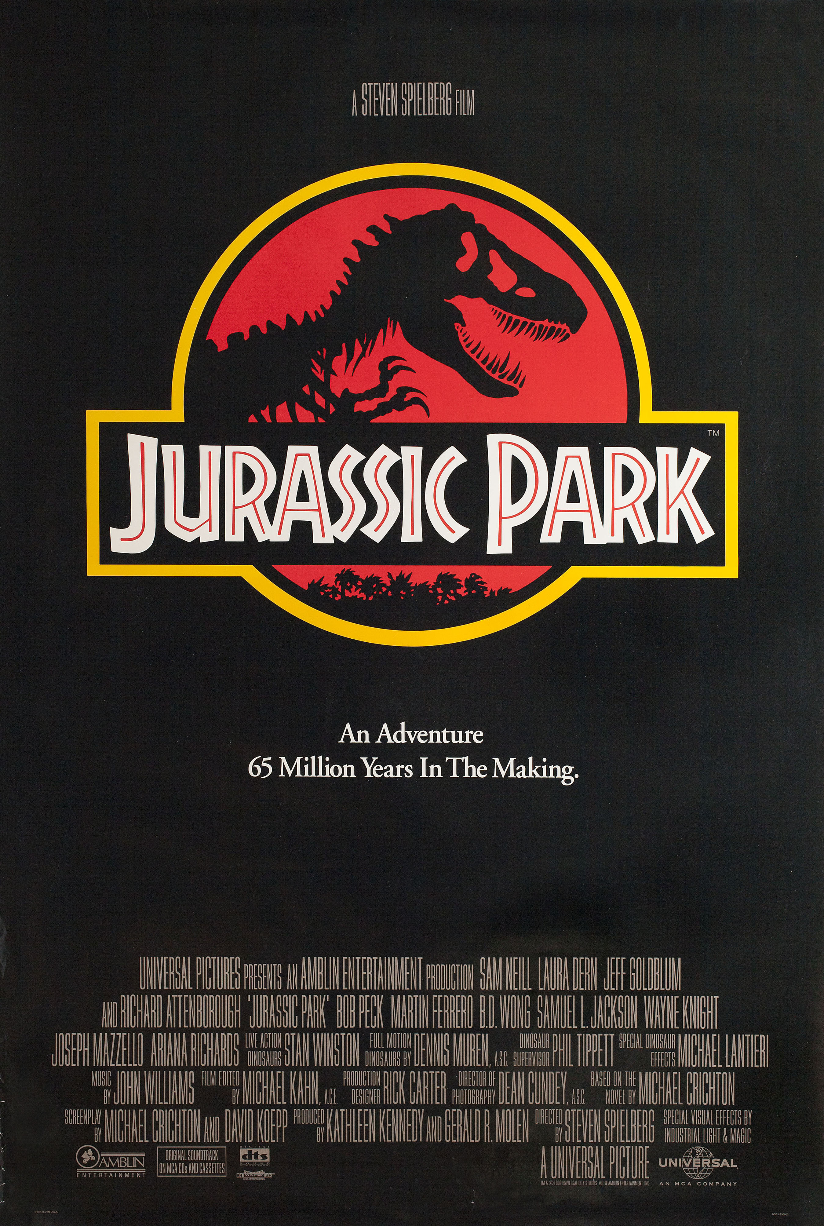 Парк Юрского периода (Jurassic Park, 1993), режиссёр Стивен Спилберг, американский постер к фильму