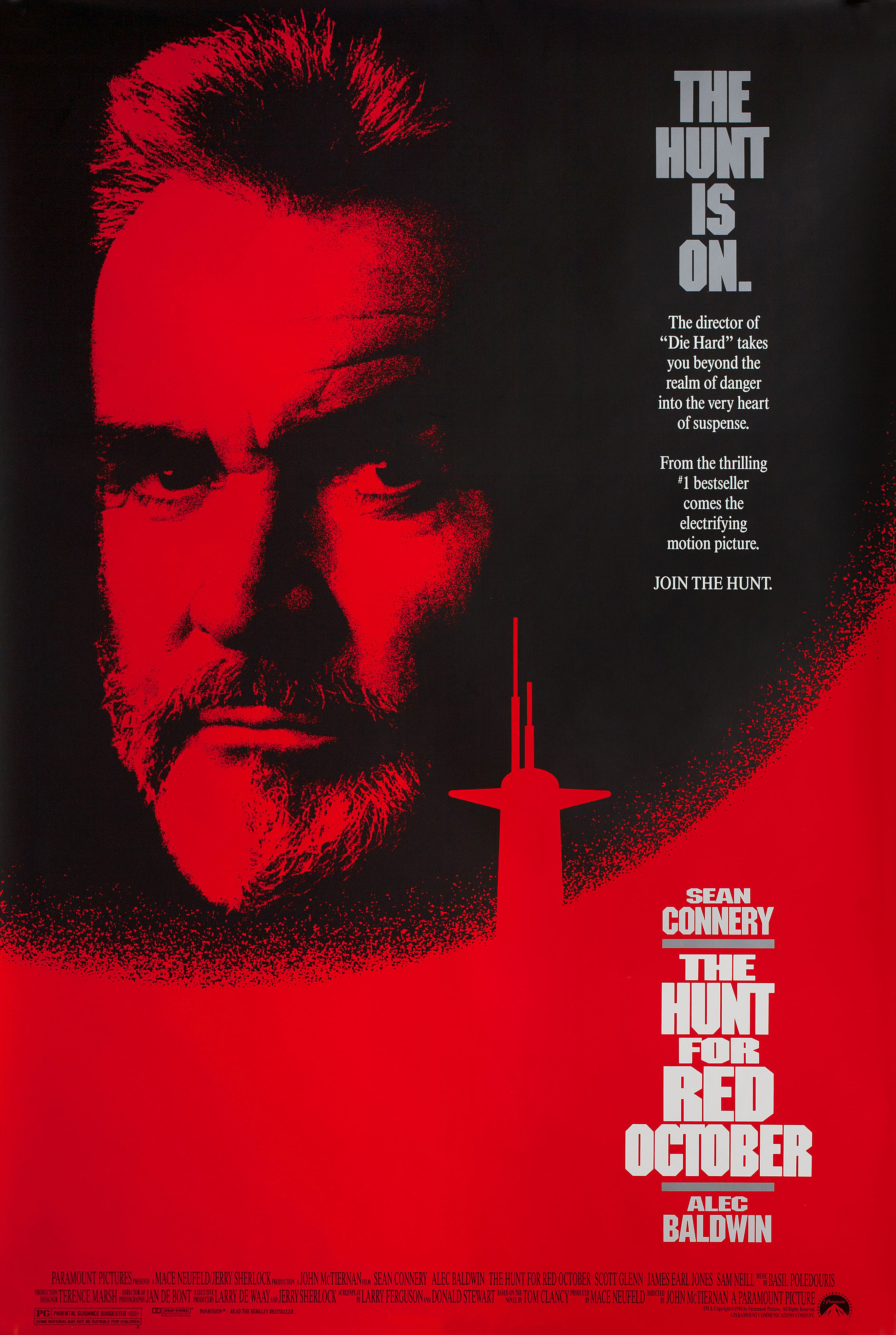 Охота за Красным Октябрем (The Hunt for Red October, 1990), режиссёр Джон МакТирнан, американский постер к фильму, 1989 год