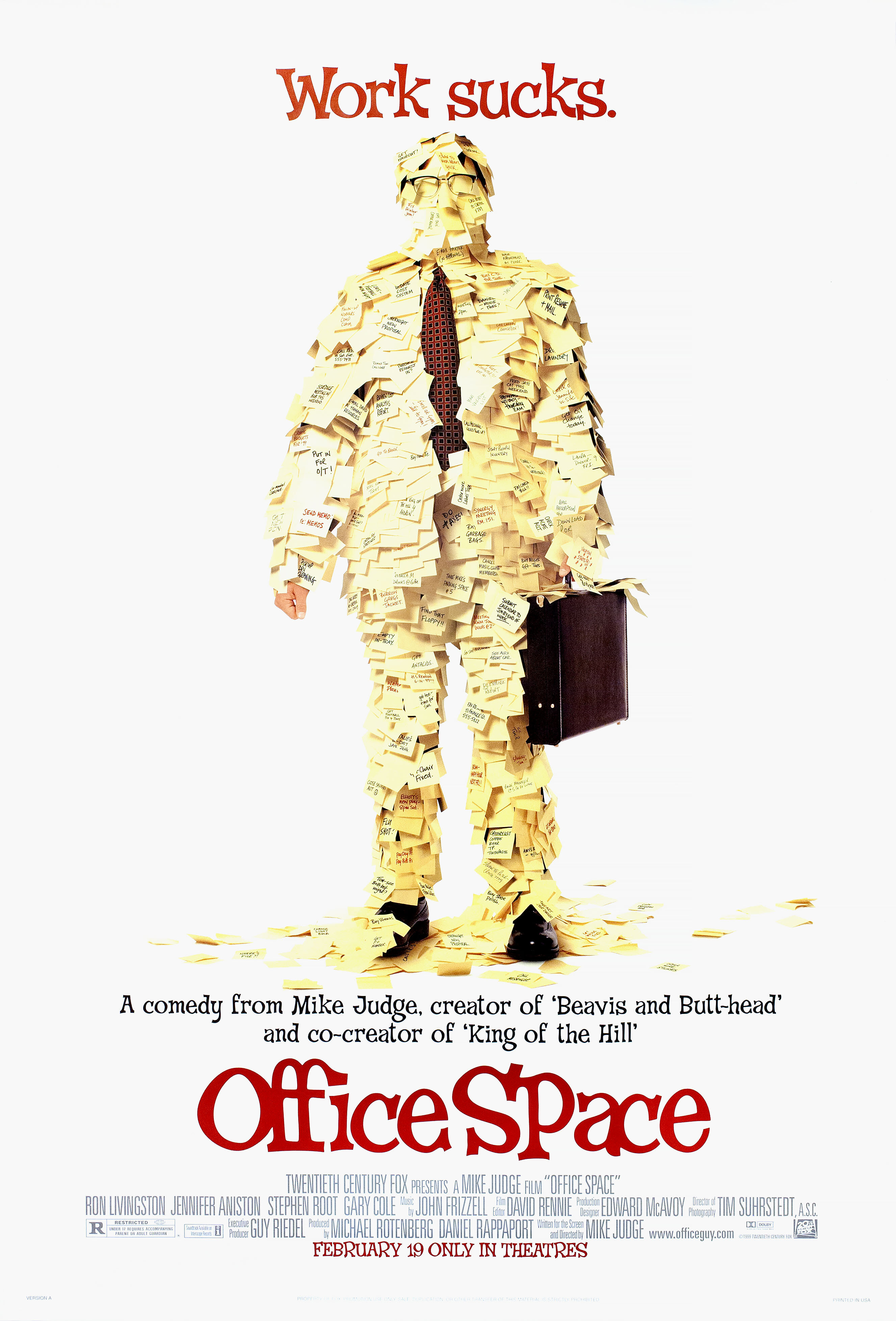 Офисное пространство (Office Space, 1999), режиссёр Майк Джадж, американский постер к фильму, 1999 год