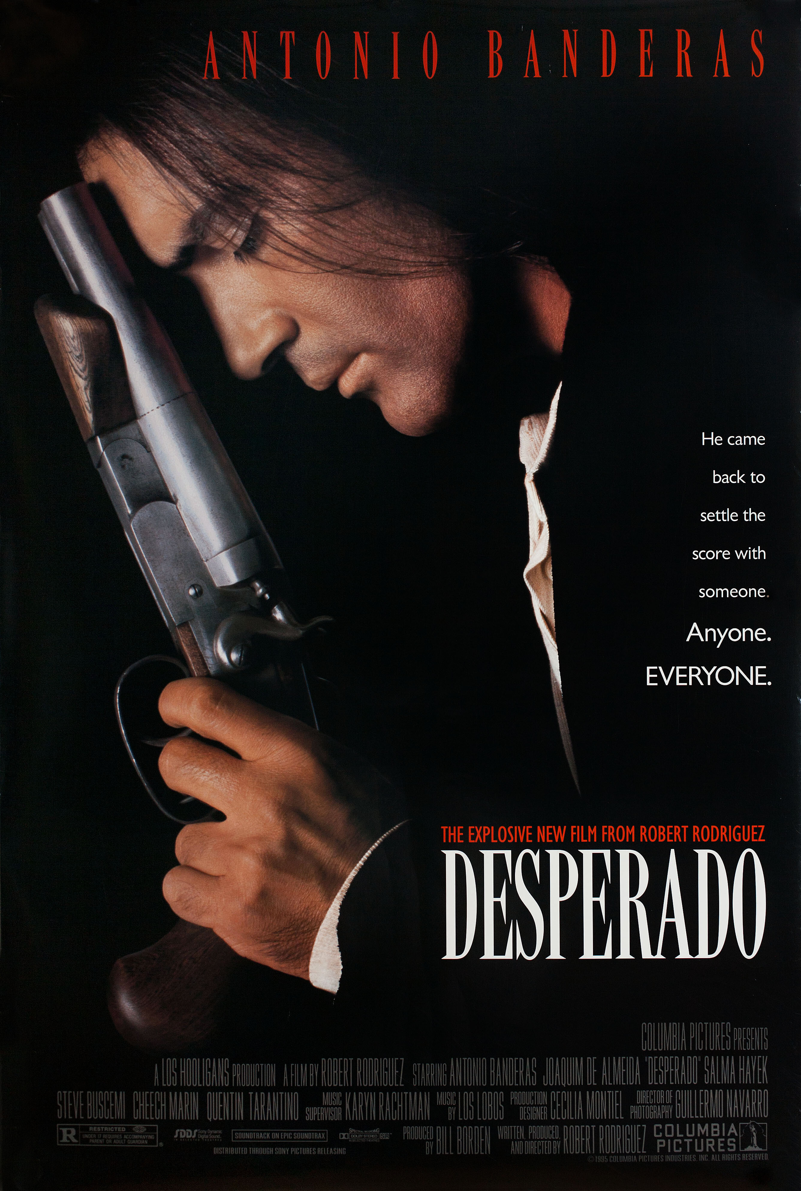 Отчаянный (Desperado, 1995), режиссёр Роберт Родригес, американский постер к фильму, 1995 год