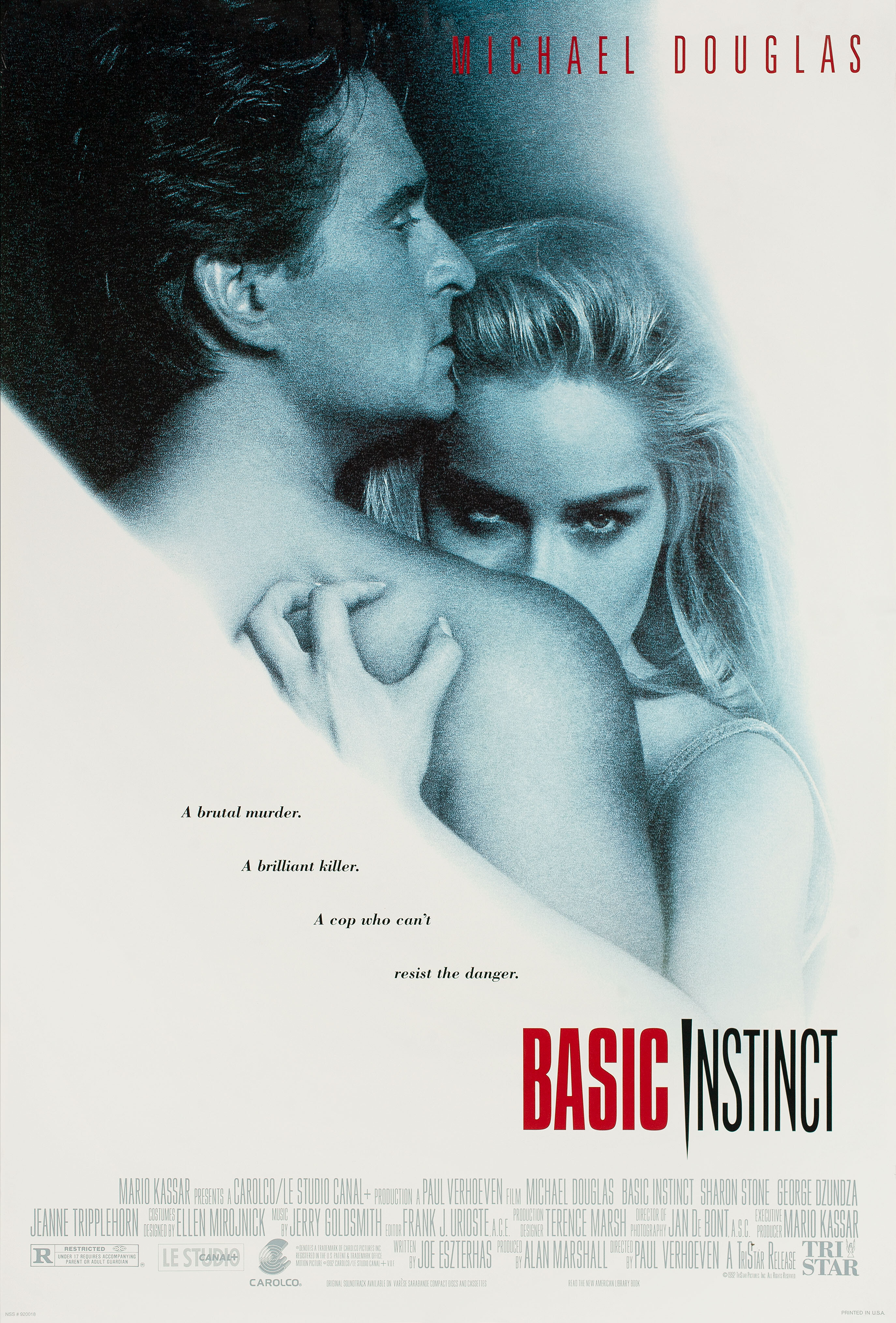 Основной инстинкт (Basic Instinct, 1992), режиссёр Пол Верховен, американский постер к фильму, 1992 год