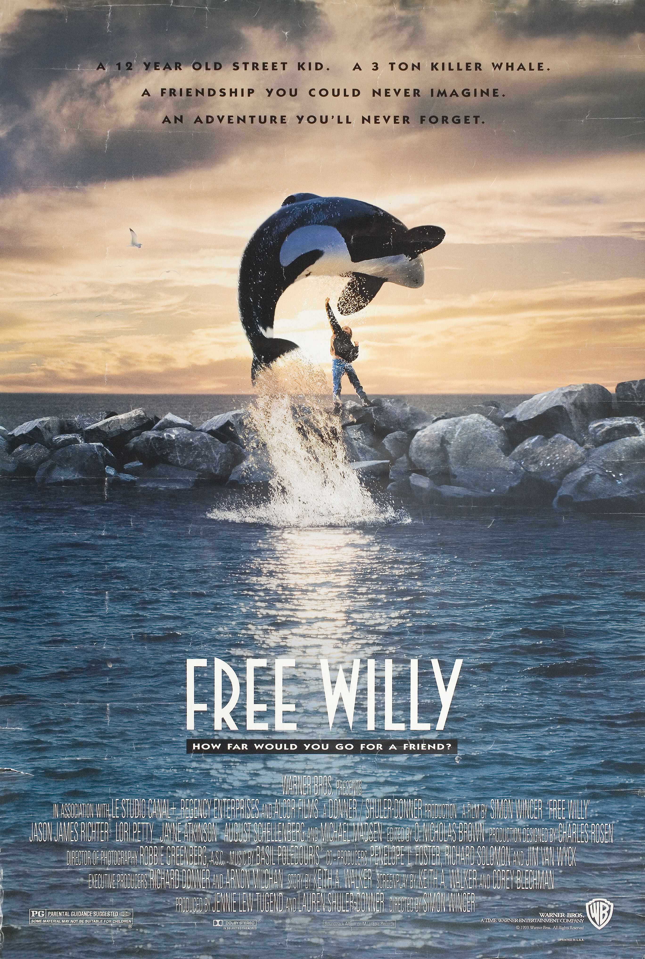 Освободите Вилли (Free Willy, 1993), режиссёр Саймон Уинсер, американский постер к фильму, 1993 год