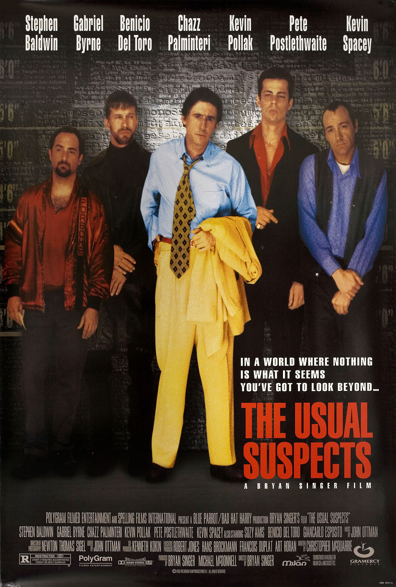 Подозрительные лица (The Usual Suspects, 1995), режиссёр Брайан Сингер, американский постер к фильму, 1995 год