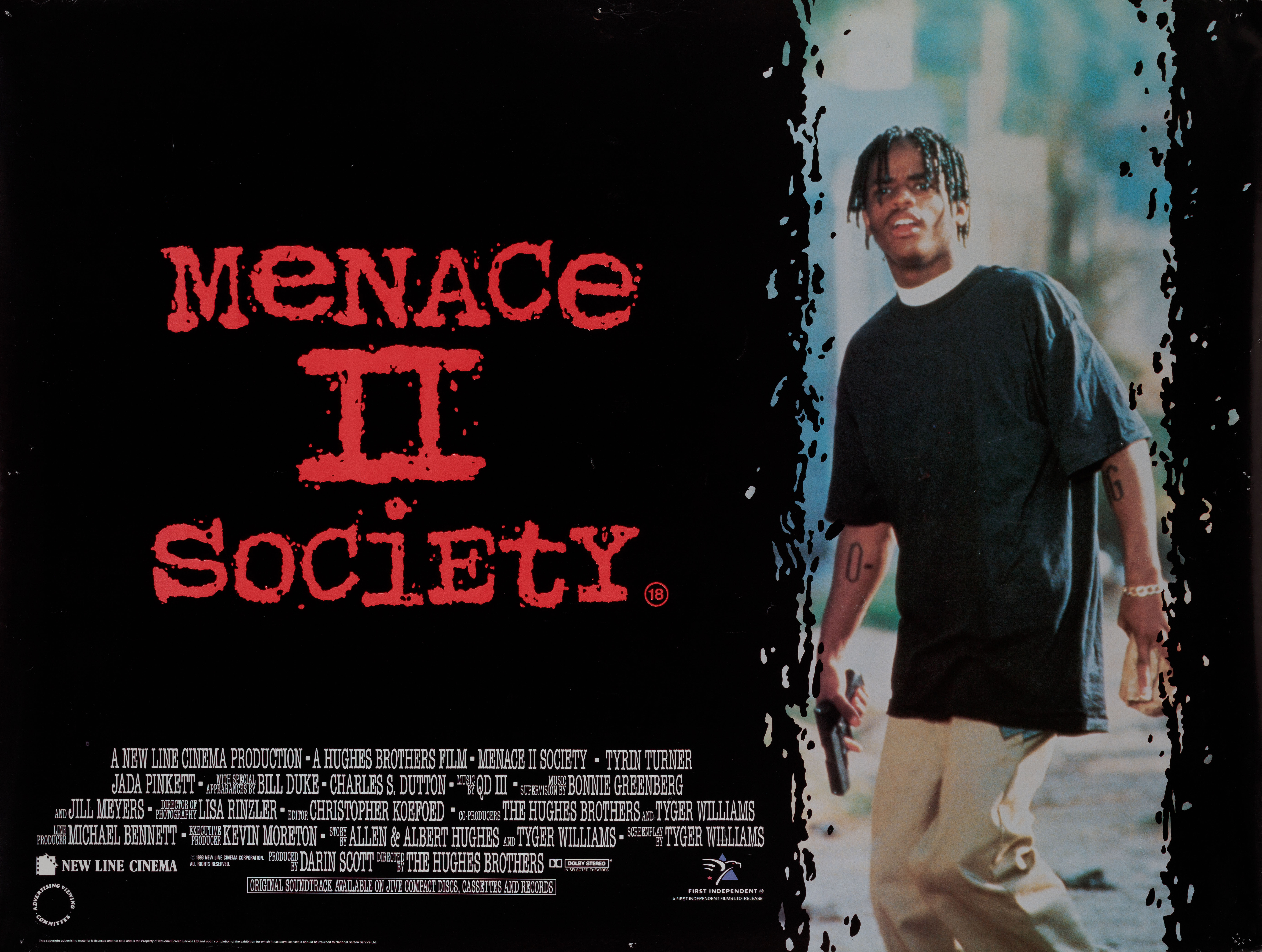 Угроза для общества (Menace II Society, 1993), режиссёр Альберт Хьюз, британский постер к фильму, 1993 год